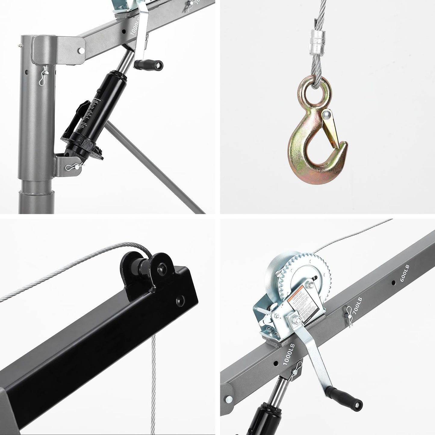 Pickup Truck Crane with Cable Winch, Truck Crane Hoist with 1000 lbs Capacity, Hydraulic Truck Crane with Four Capacity for 500 lbs/600 lbs/800 lbs/1000 lbs for Lifting Goods in Truck (Non-Electric)