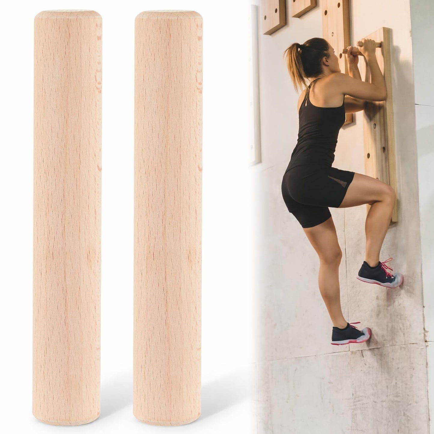 Qunclay 2 Pcs Climbing Hard Wood Pegs for Peg Boards, 6.5" in Length Wood Peg Board Climbing Holds for Body Building, Grip/core Strength and Endurance Training