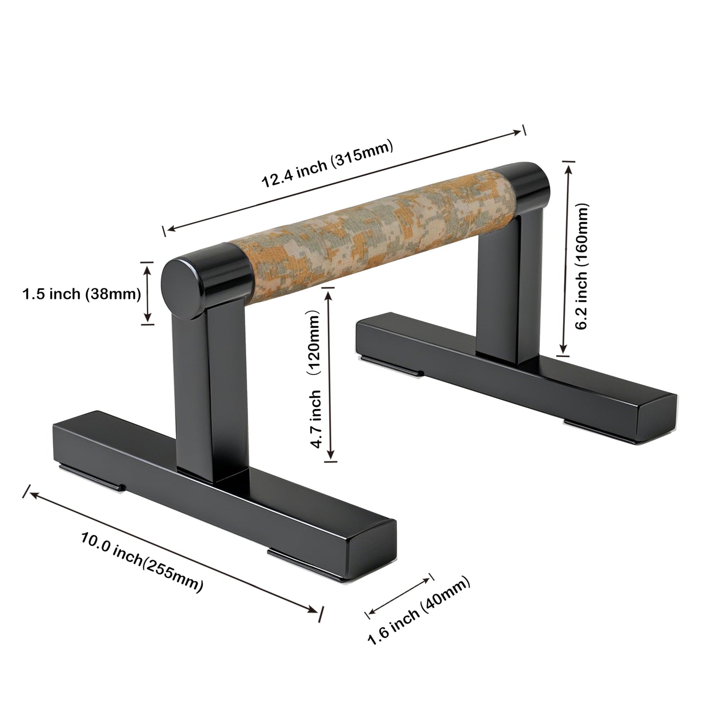Purife T Shape Floor Stand Wood Push Up Handle Calisthenics Bars, Strength Training Pushup Stands Parallettes Bars with Sturdy Metal Bracket for Home Workouts