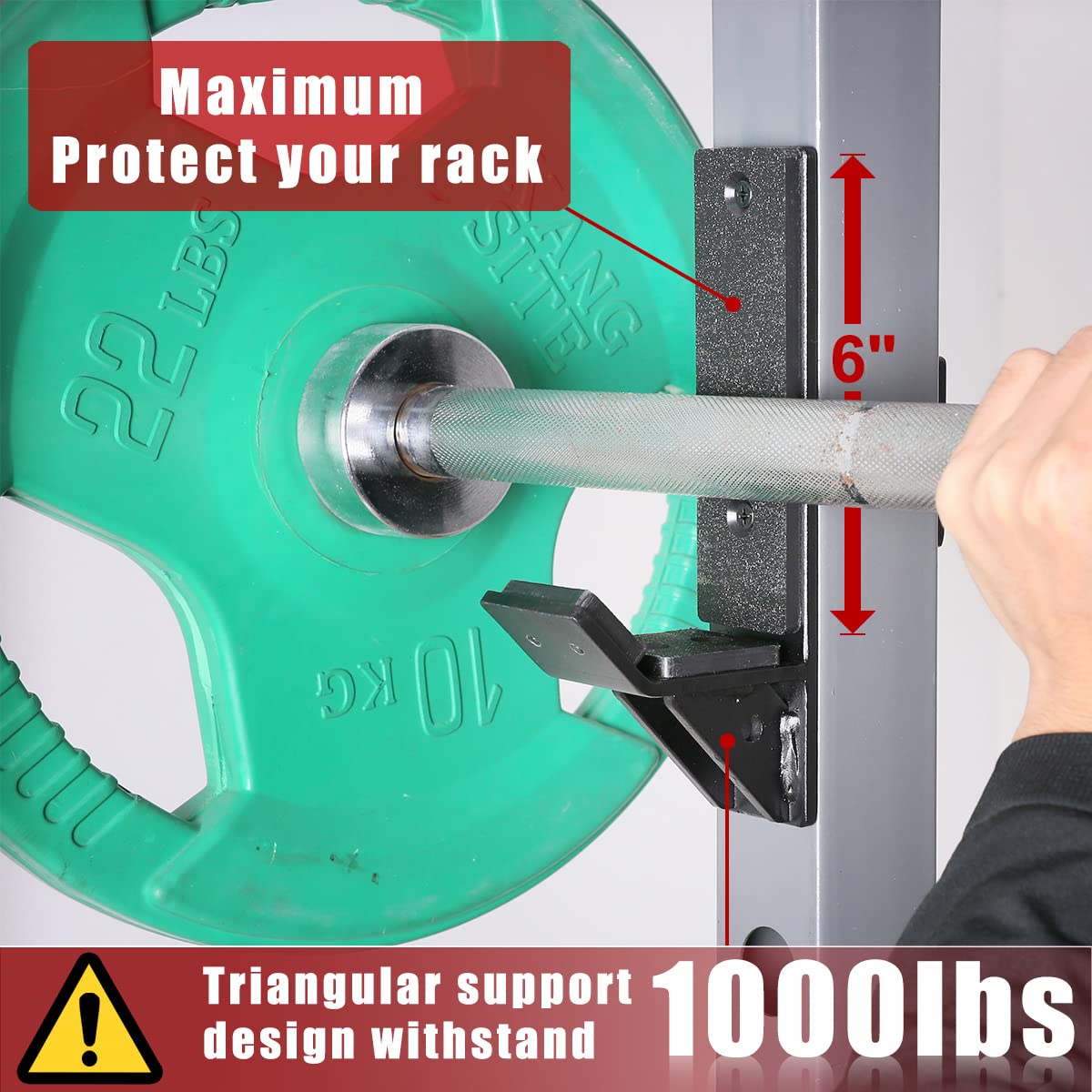 SYL Fitness J-Hooks for Squat/Power Rack - Available in 2"x2" and 3"x3", Heavy Duty J-Cups Barbell Holder with UHMW Pads (For 2"x2" Rack with 1" Hole)