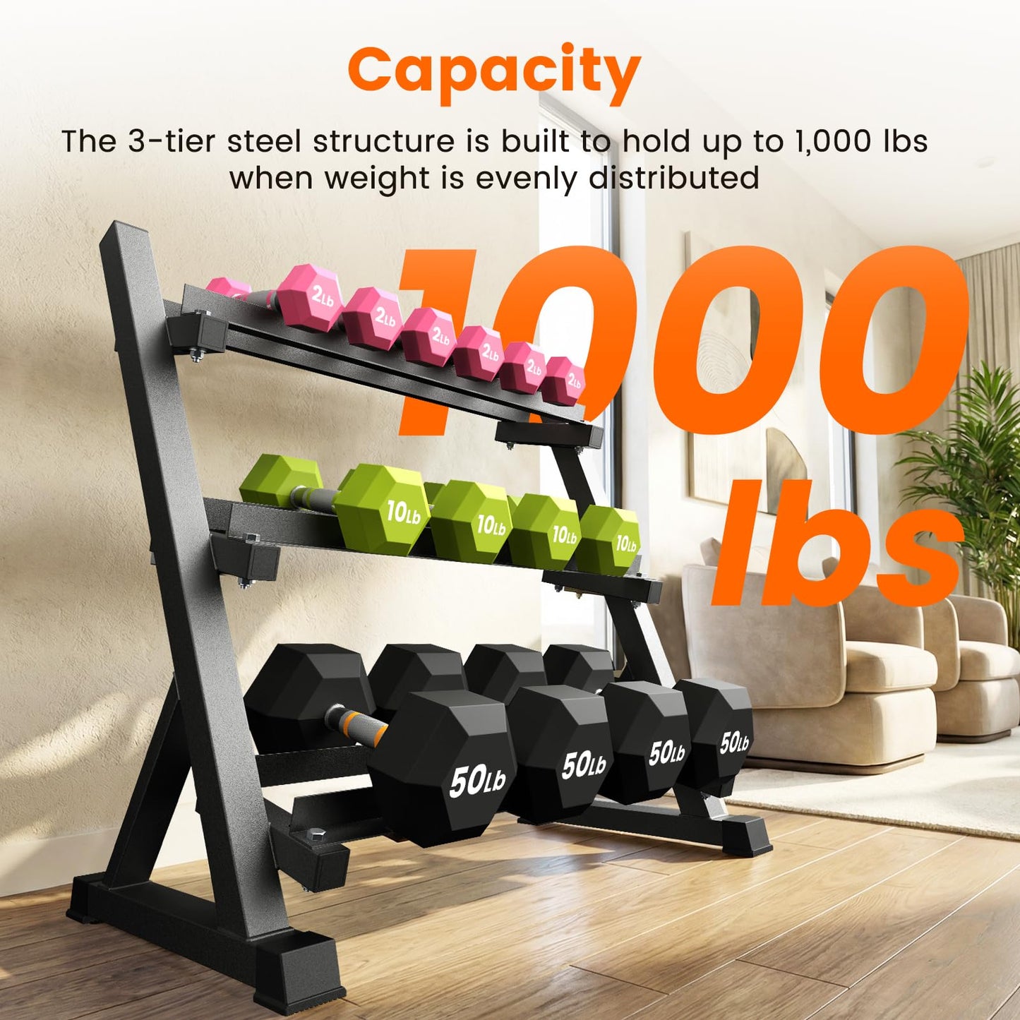Dumbbell Rack, 3-Tier Dumbbell Weight Rack for Home Gym, Dumbbell Set for Dumbbell Kettlebell Barbell, Heavy Duty Weight Storage Organizer, Dumbbell Rack Stand Only