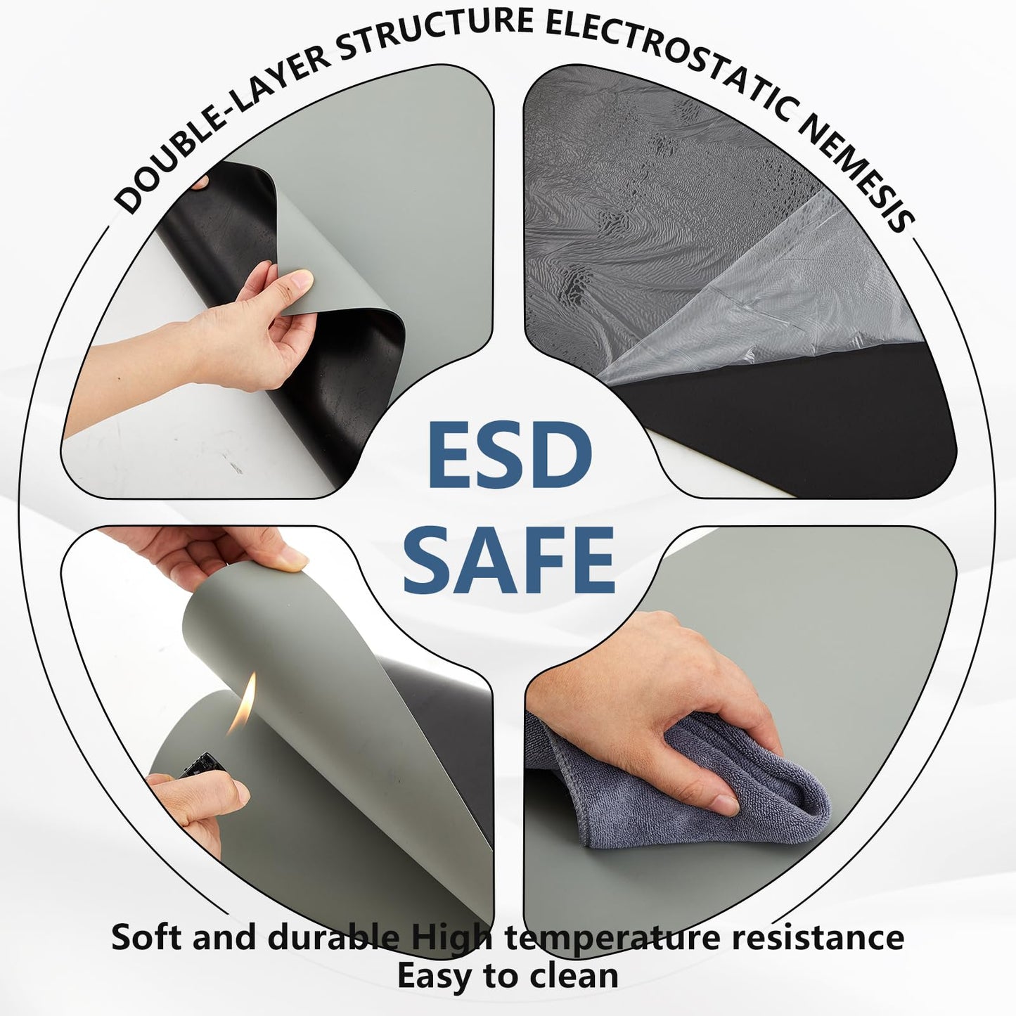 Pangda ESD Mat Roll 2.5 ft X 10 ft High Temperature Rubber ESD Soldering Roll Anti-Static Soldering Heat Resistant Workbench Mat for Electronics Repair PC Building, Gray