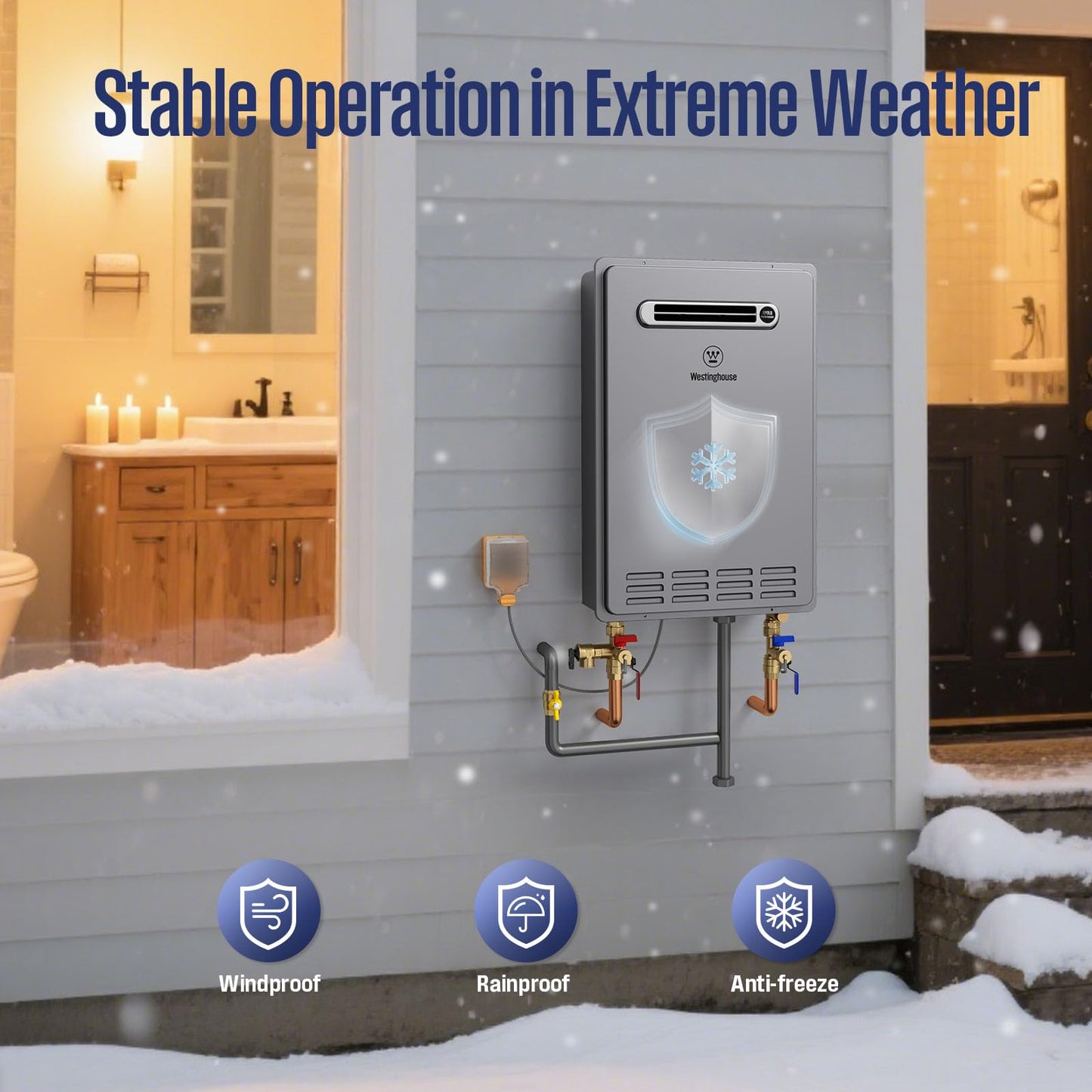 Westinghouse Smart Outdoor Propane Tankless Water Heater, 8.1 GPM 180,000 BTU Whole Home Instant Hot Water Heater, ±1°F Temp Stability, Non-Condensing High Efficiency for 3-5 Fixtures
