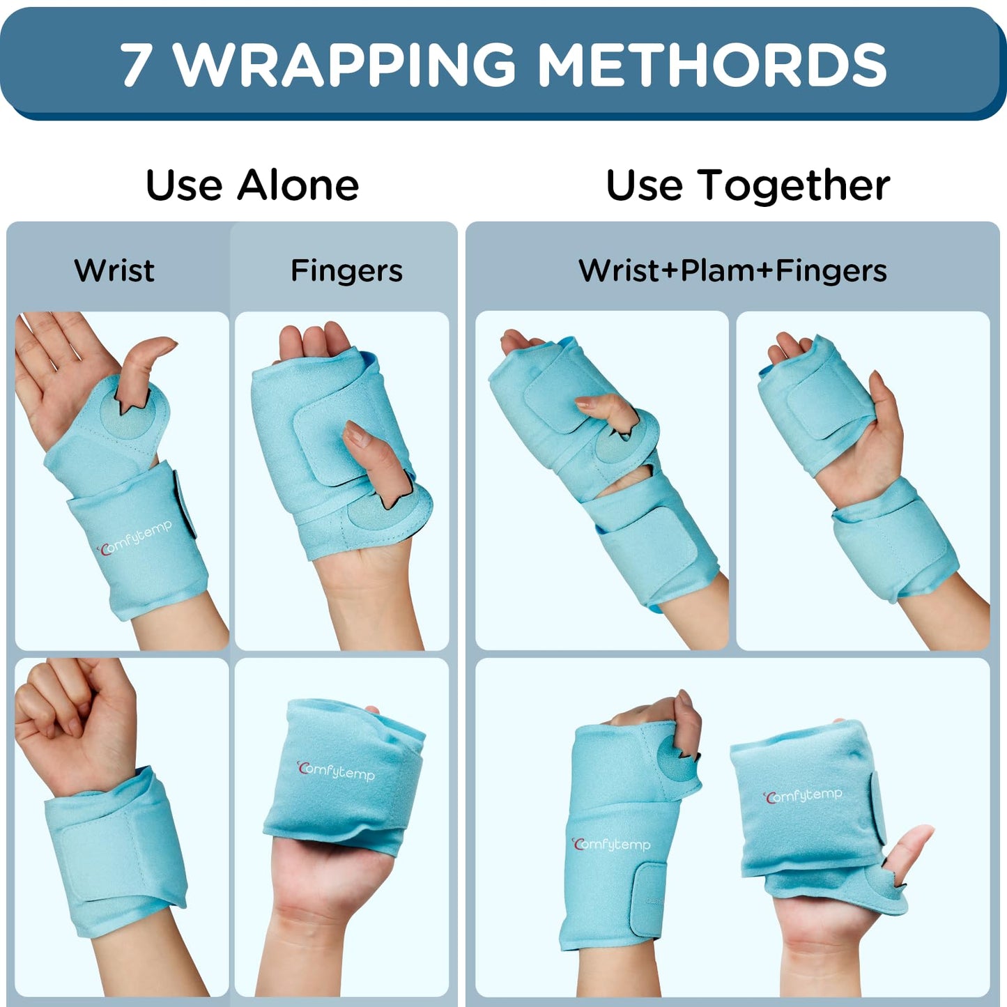 Comfytemp Wrist Ice Pack Wrap Carpal Tunnel Relief Wrist Brace, 2 Packs, FSA Eligible HSA, Gel Ice Packs for Injuries Reusable Wrap for Hand Pain, Hot Cold Compress Hand Brace, Men Women Recovery Item