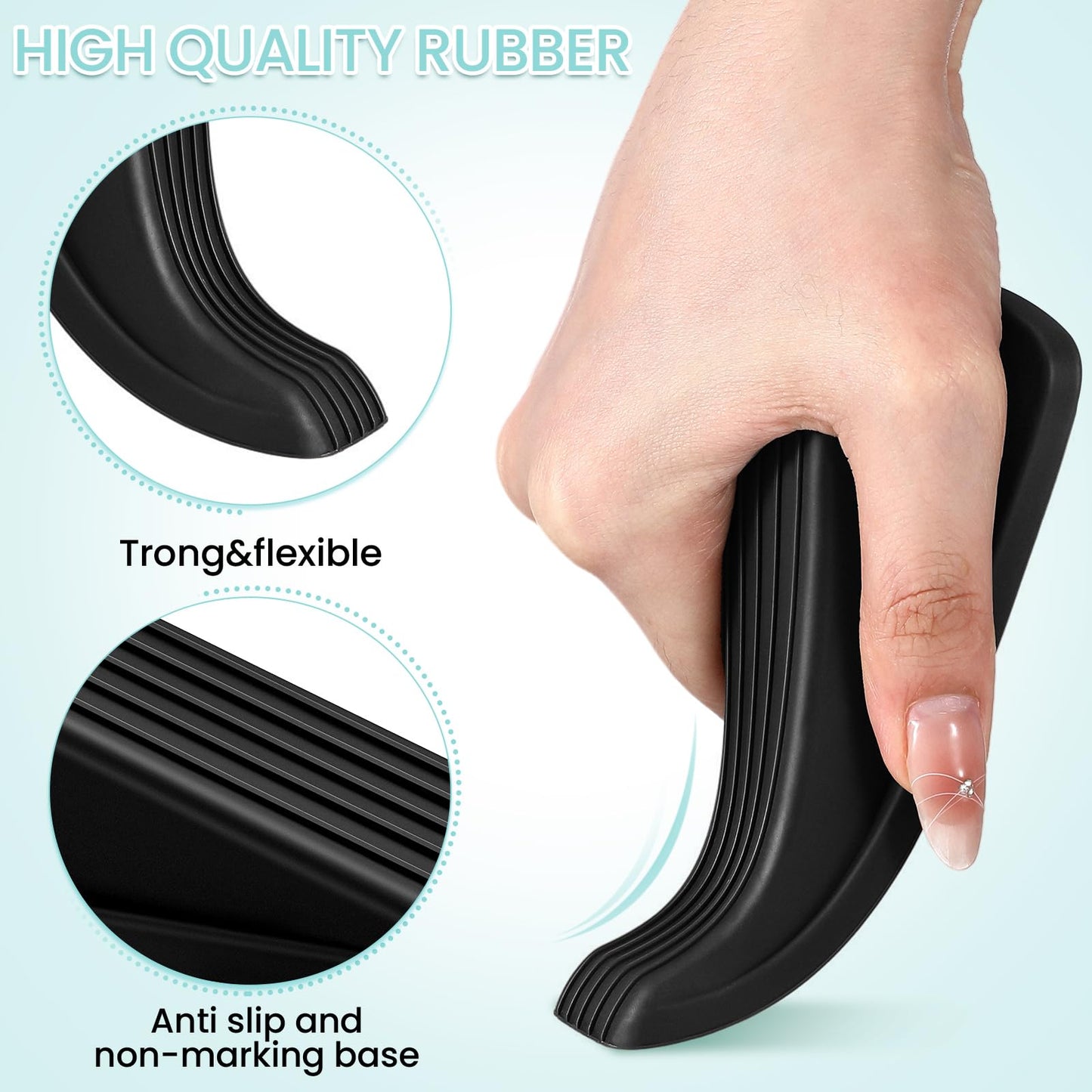 Frienda 18 Pcs Door Stoppers Bulk for Bottom of Door Rubber Door Wedge Stop Height up to 1.2 Inches Sturdy Door Stop Bulk for Heavy Duty Door Bottom Carpet Tile Concrete Wooden Floor (Black)