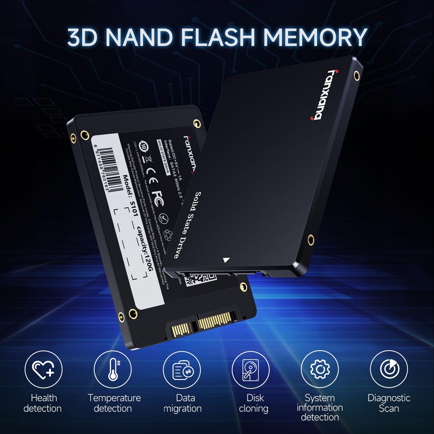 fanxiang 4TB SATA SSD 2.5'' SSD SATA III 6 Gb/s Internal Solid State Drive Up to 500 MB/s 3D NAND SLC Cache for Laptop and PC Desktop Performance Boost 7mm(0.28″) S101Q