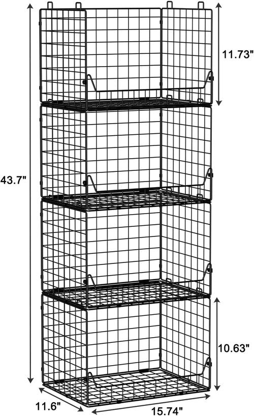 Jakyitvi 4-Tier Stackable Closet Organizer - Foldable Storage Bins for Clothes & Accessories - Sturdy Iron Mesh Shelves - Black