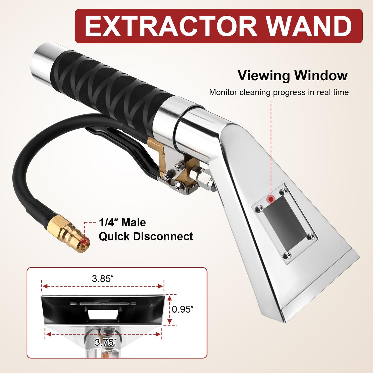 Extractor Attachment Kit Compatible With Shop Vac Extractor Hose Kit Stainless Steel Extractor Wand with Viewing Window, 25ft Water Hose 10ft Vacuum Hose, for Carpet Industrial Cleaning Auto Detailing