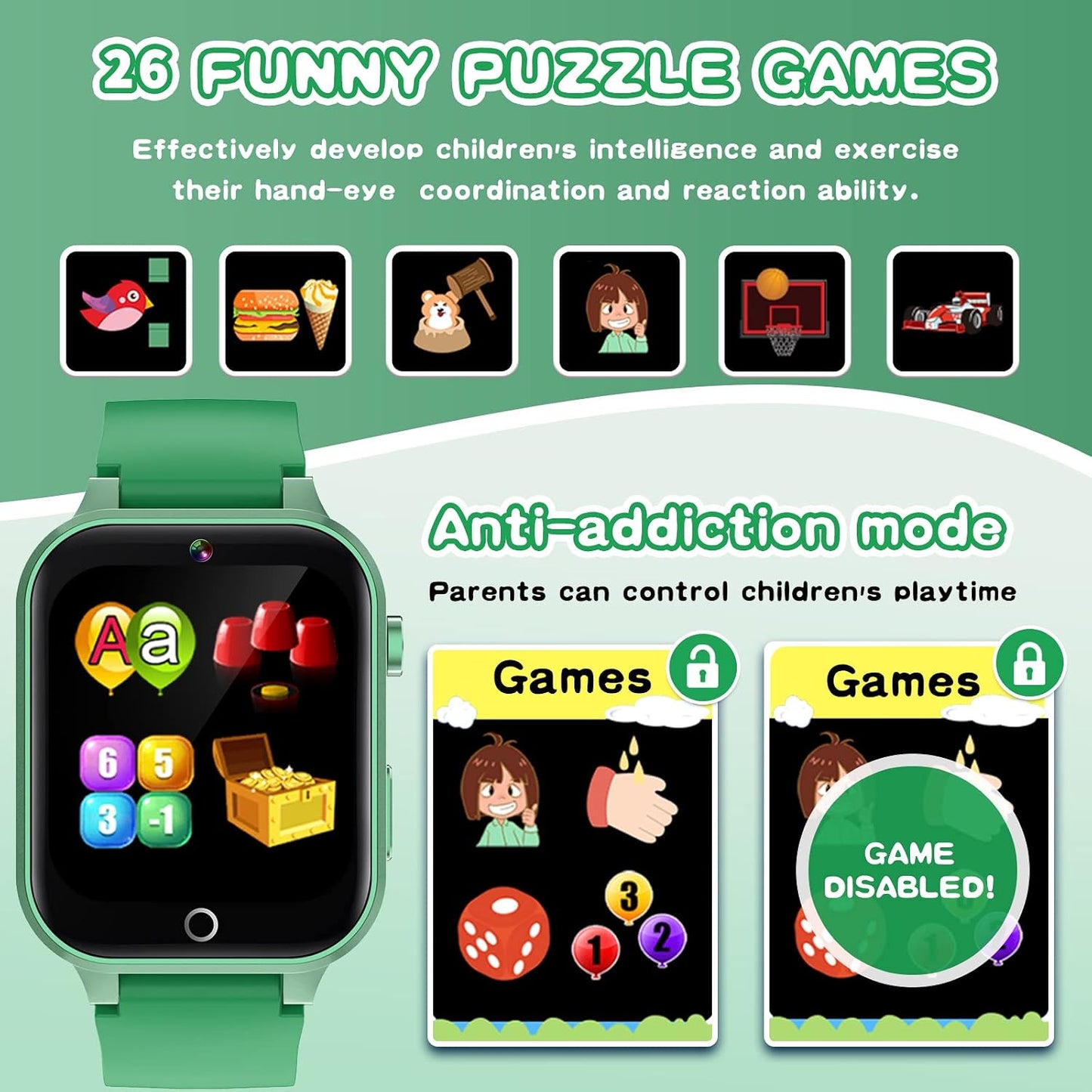 Cosjoype 6-10, 26 4 5 6 7 8 Kids Smart Watch Boys Gift for Age Games Touch Screen HD Video Music Player Learning Cards