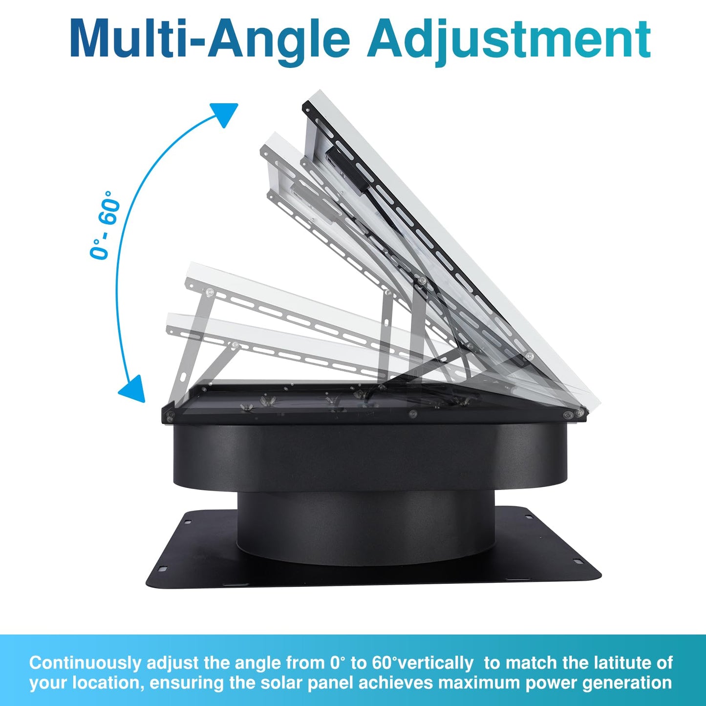 PATIOASIS Solar Attic Fan 30W Controller-Free Auto Ventilates Up to 2800 Sq Ft, Solar Roof Vent with 5-Blade Alloy Fan & Adjustable Panel for Home, Garage