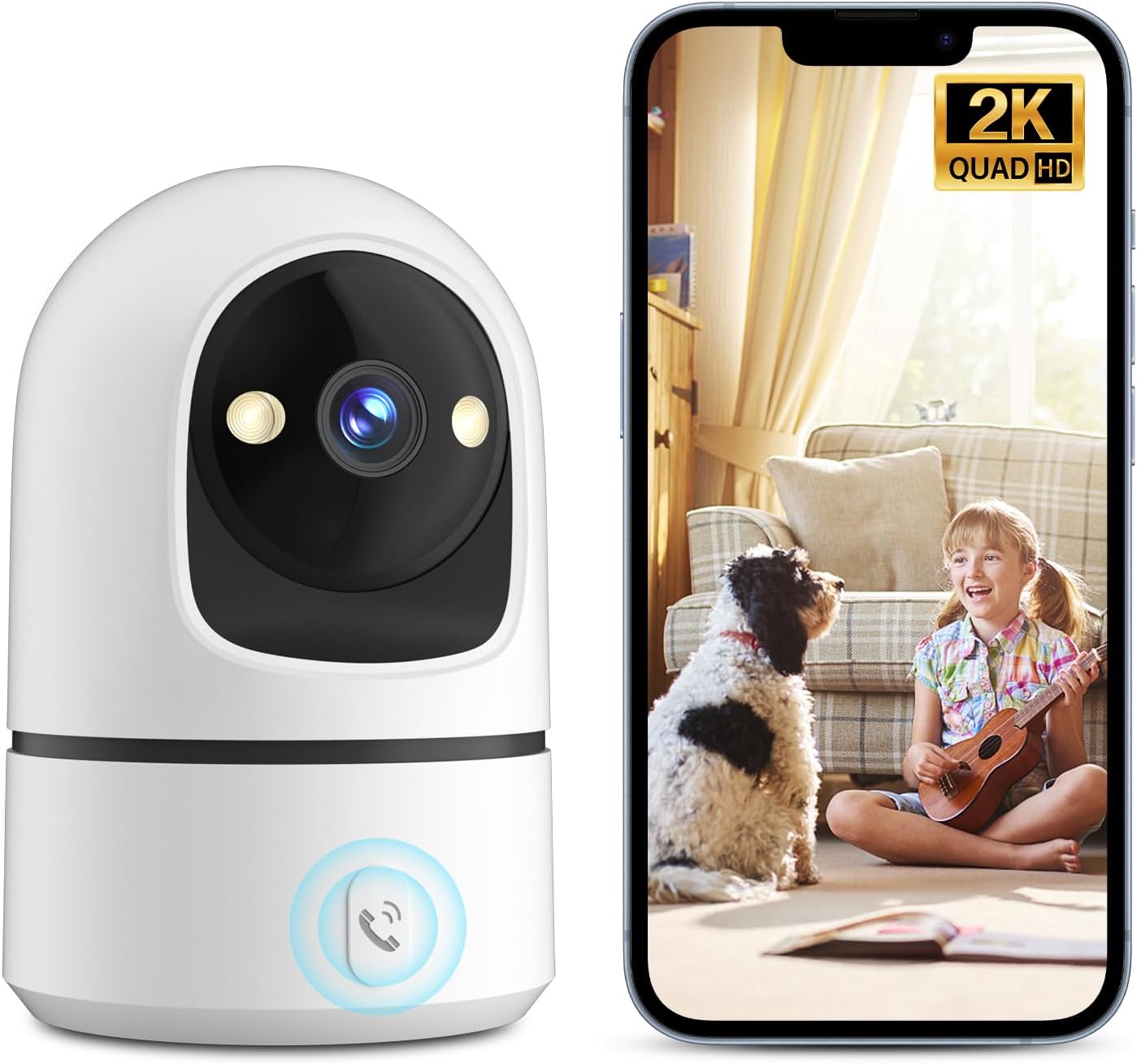 Camoon 2K 360 2.4Ghz Indoor Security Camera, WiFi Cameras for Home Security, Baby/Pet Camera with Phone App, One-Touch
