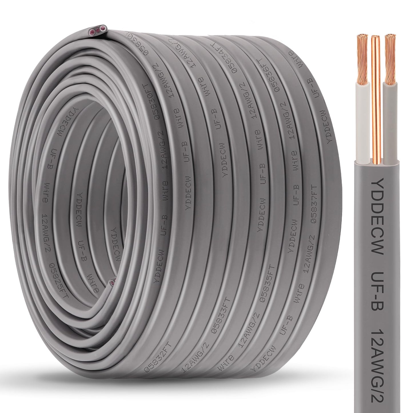 YDDECW 12/2 UF-B Wire - 100FT 100% Pure Copper 12AWG 2 Connector Direct Burial Electrical Cable 12 Gauge for Underground Feeder Wet or Corrosive Locations Indoor & Outdoor etc