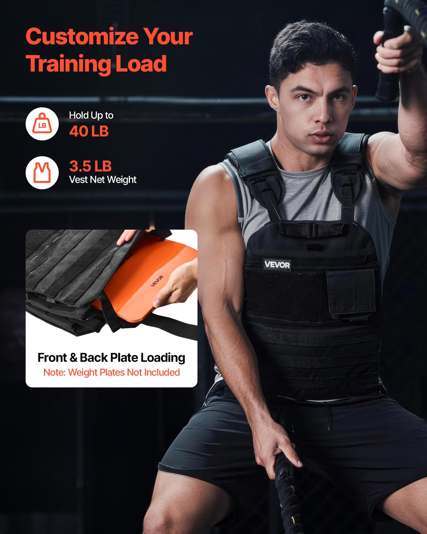 VEVOR Weighted Vest, Body Weight Vest with Shoulder Pad, and Reflective Stripe, Exercise Set for Men Women, Workout Equipment for Strength Training, Running, Jogging, Fitness, Muscle Building