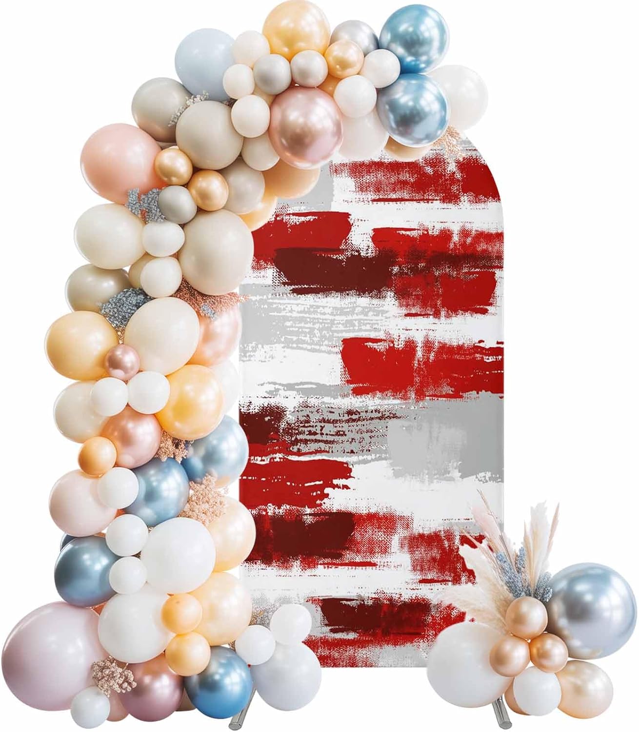 Jnbasdffb 7.2 Red Abstract Wedding Arch Cover, Stretchy Spandex Arch Backdrop Stand Covers FT, Grey Modern Mottled Art