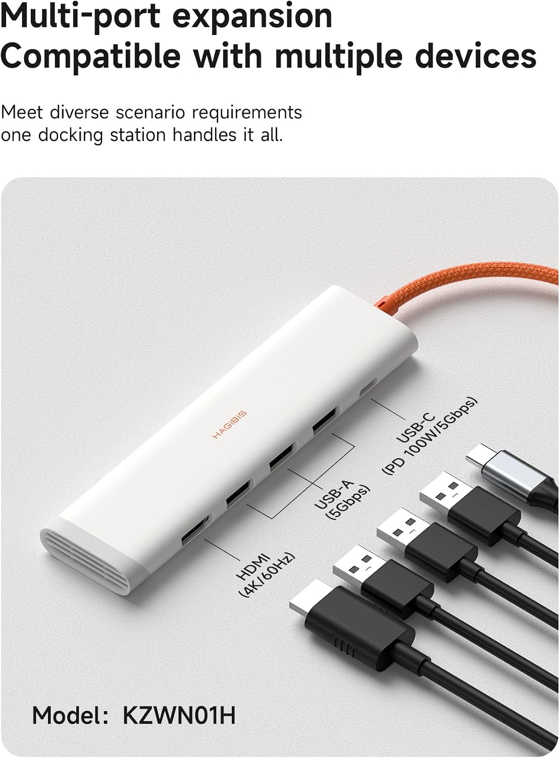 Hagibis 5 1 4K@60Hz USB3.0 3 100W (KZWN01H) USB-C Hub, in Multiport USB C Splitter Ultra Slim Heat Dissipation Docking