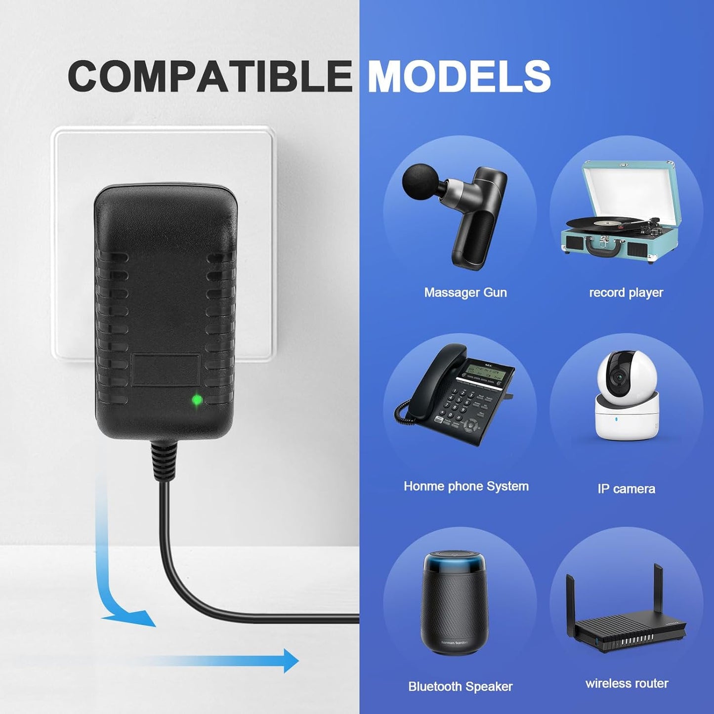 YDRANT 5V 1A 2A VSC-550BT VSC-550BT-BK 3-Speed 5v Charger for Record Player Power Cord fit for Vinyl Suitcase Turntable