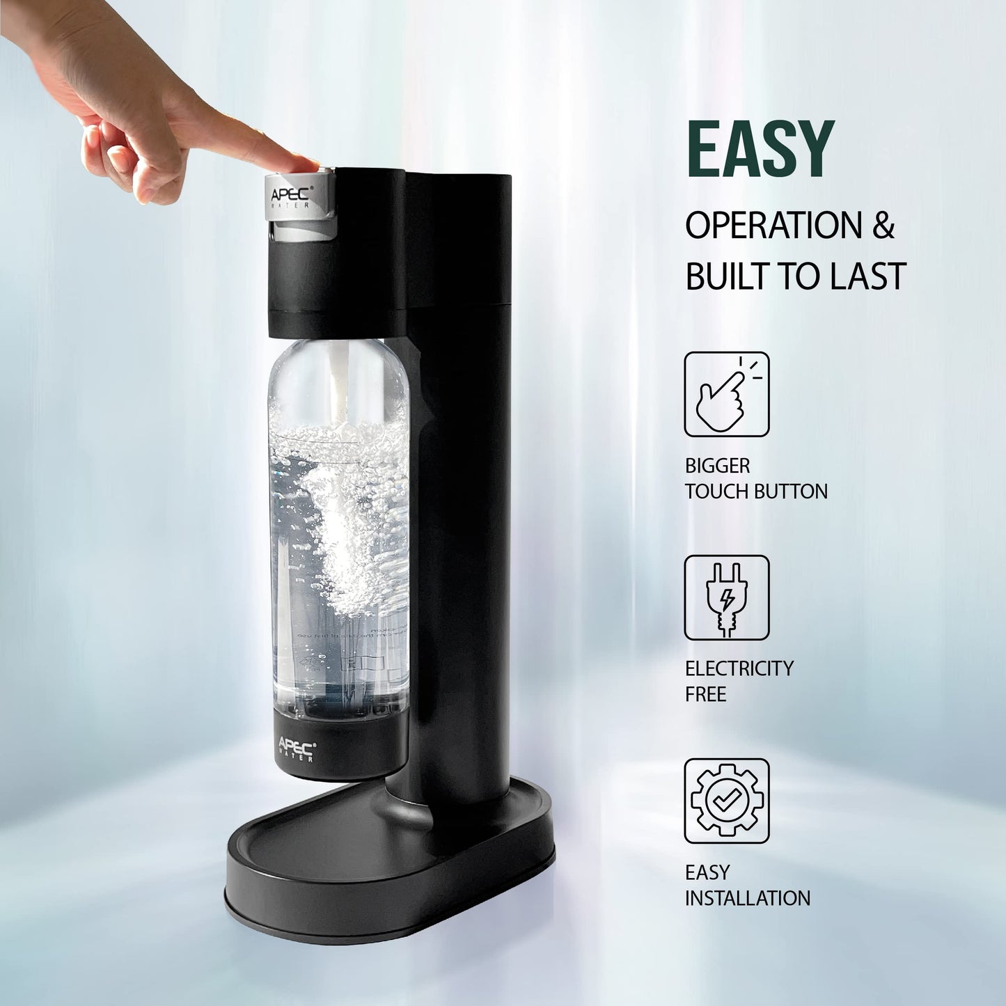 APEC WATER Sparkle Home Soda Maker - Quickly Carbonates Water to Make Any Drink Fizz Into Bubbly Soda/Water, Premium 0.8L PET Bottle (CO2 Cylinder NOT Included)