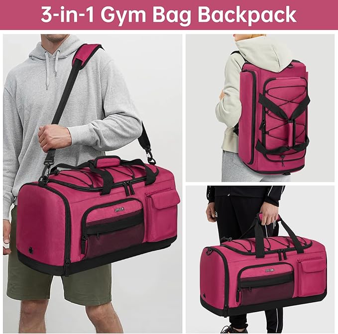 Gym Bag for Women & Men, Sports Travel Duffle Bag with Shoe Compartment, Anti-Theft Carry On Weekender Bag, Water Resistant Overnight Backpack for Airplane, Gym, Travel (Pink Black)