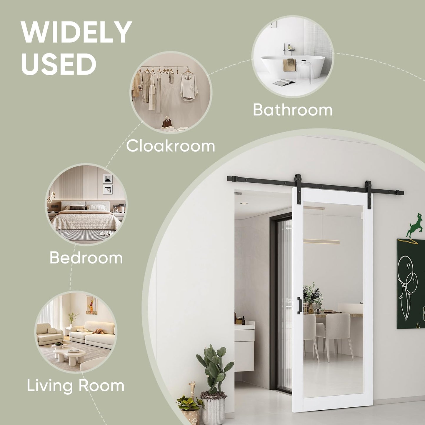 JUBEST 42x84 in Mirror Barn Door and 7FT Sliding Door Hardware Kit Included, White Full Length Mirror, Solid Wood Panel Covered with Water-Proof PVC Surface, No Assembly Required