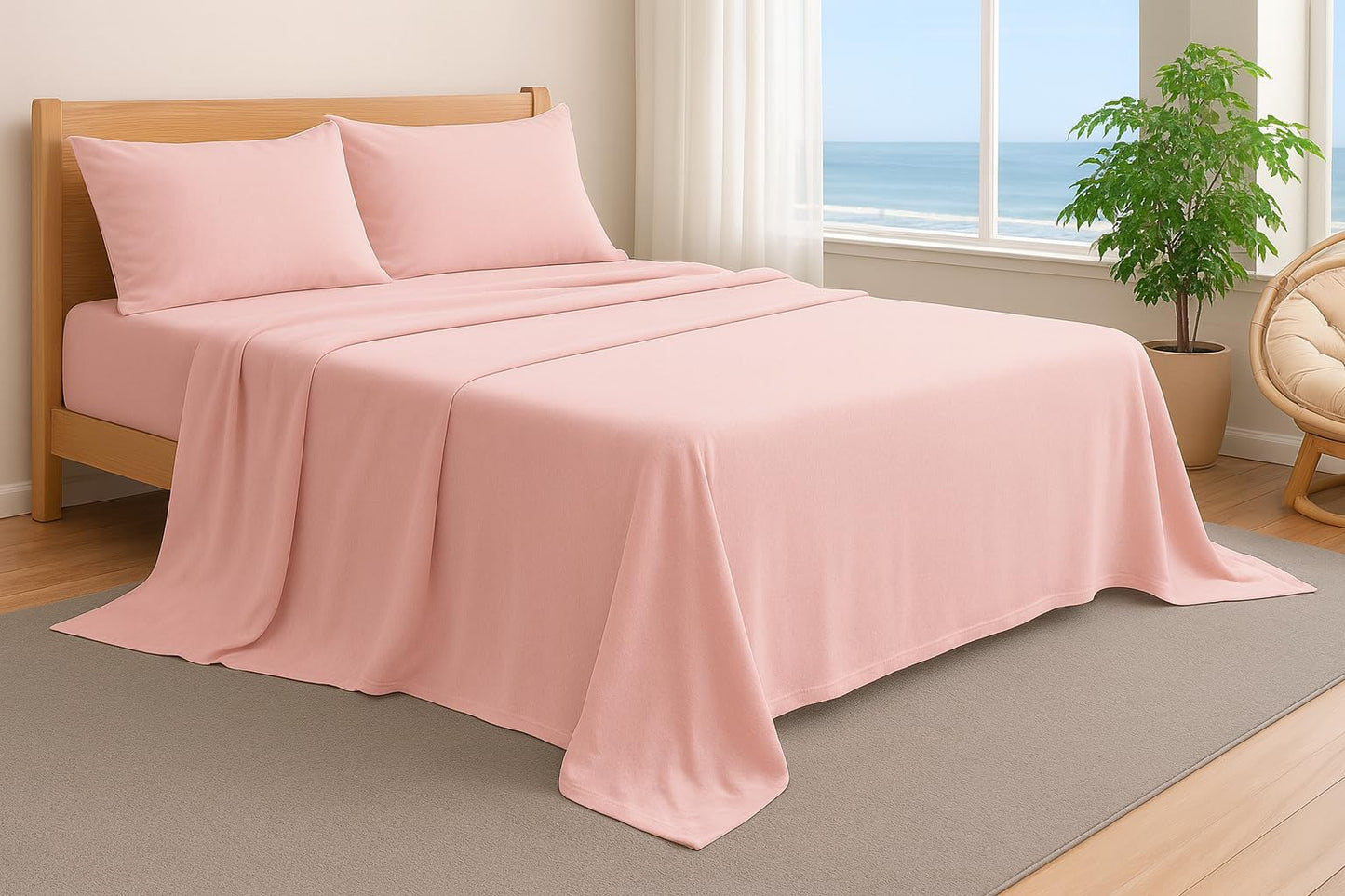 Venice Home 100% Cotton Bed Sheet Set with Deep Pocket - T-Shirt Fabric Jersey Knit - Extra Soft - Easy Fit - 4 Piece Set with Pillowcases - All Season - Comfy – 4 pcs (Pink, King)