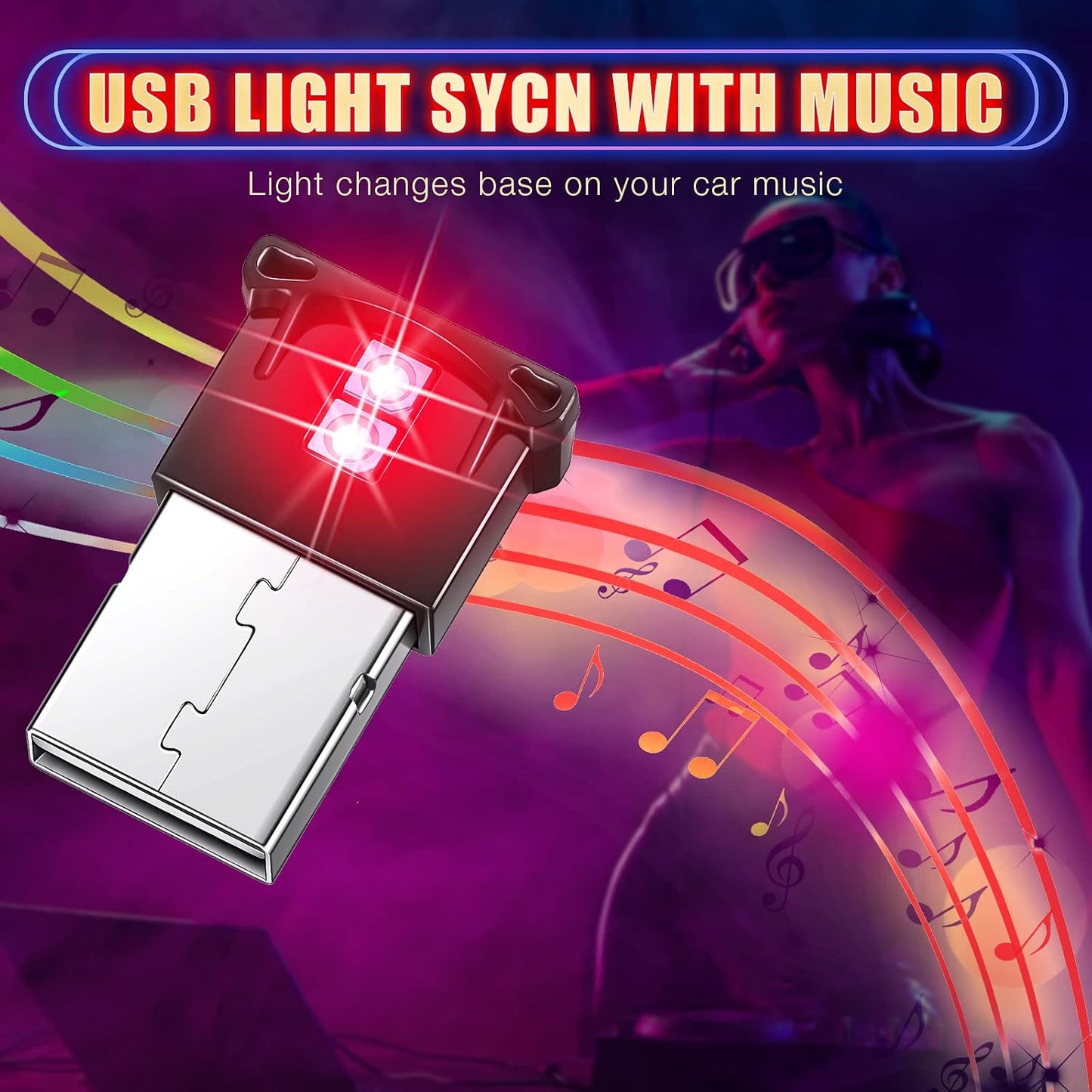 4 5V, 8 Tallew Pcs Mini USB LED Interior Lighting for Car, Music Sync Smart Atmosphere Light, DC Adjustable Brightness