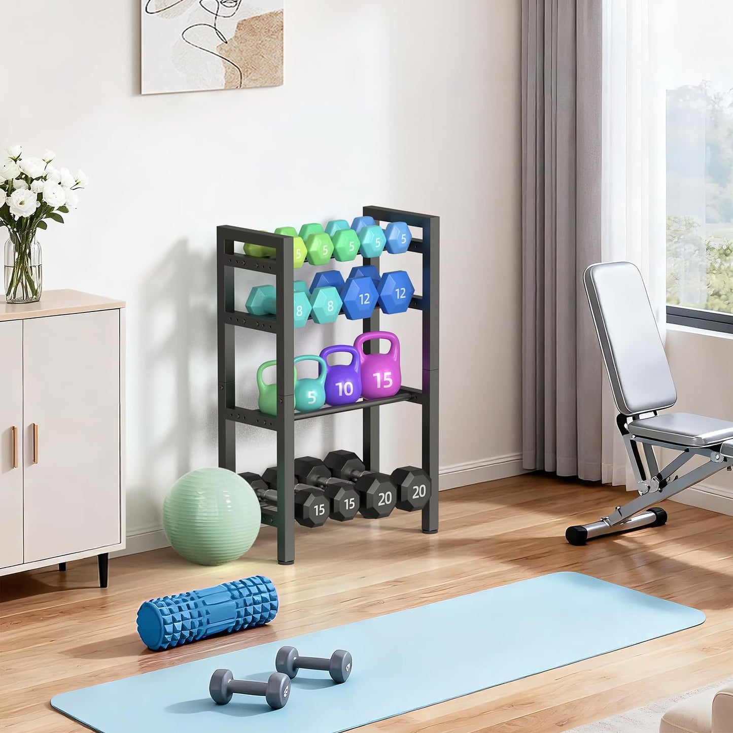 4 Tier Dumbbell Rack,Adjustable Weight Rack for Home Gym,Heavy Duty Weight Stand,800LBS Capacity Kettlebells Storage,Workout Equipment Organizer (Rack Only)