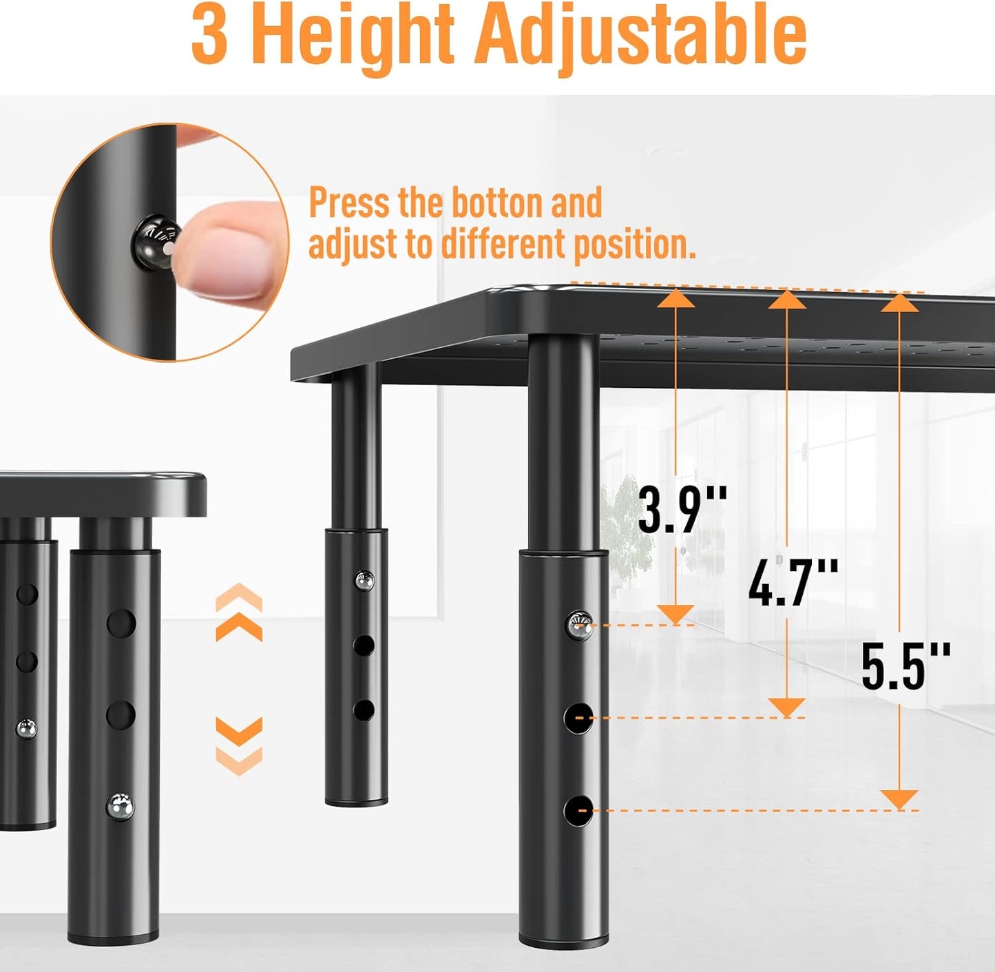 2 Pack 3 ELIVED Monitor Stand Riser - Height Adjustable Monitor Stand for Laptop, Computer, PC, Printer, Mesh Metal