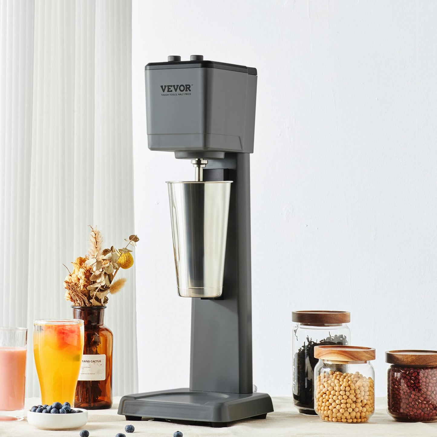 VEVOR Milkshake Machine, 375W Milkshake Maker Mixer, Single Head Drink Mixer Blender Machine, 3-Speed Milkshake Blender with 820ml Stainless Steel Cup for Commercial