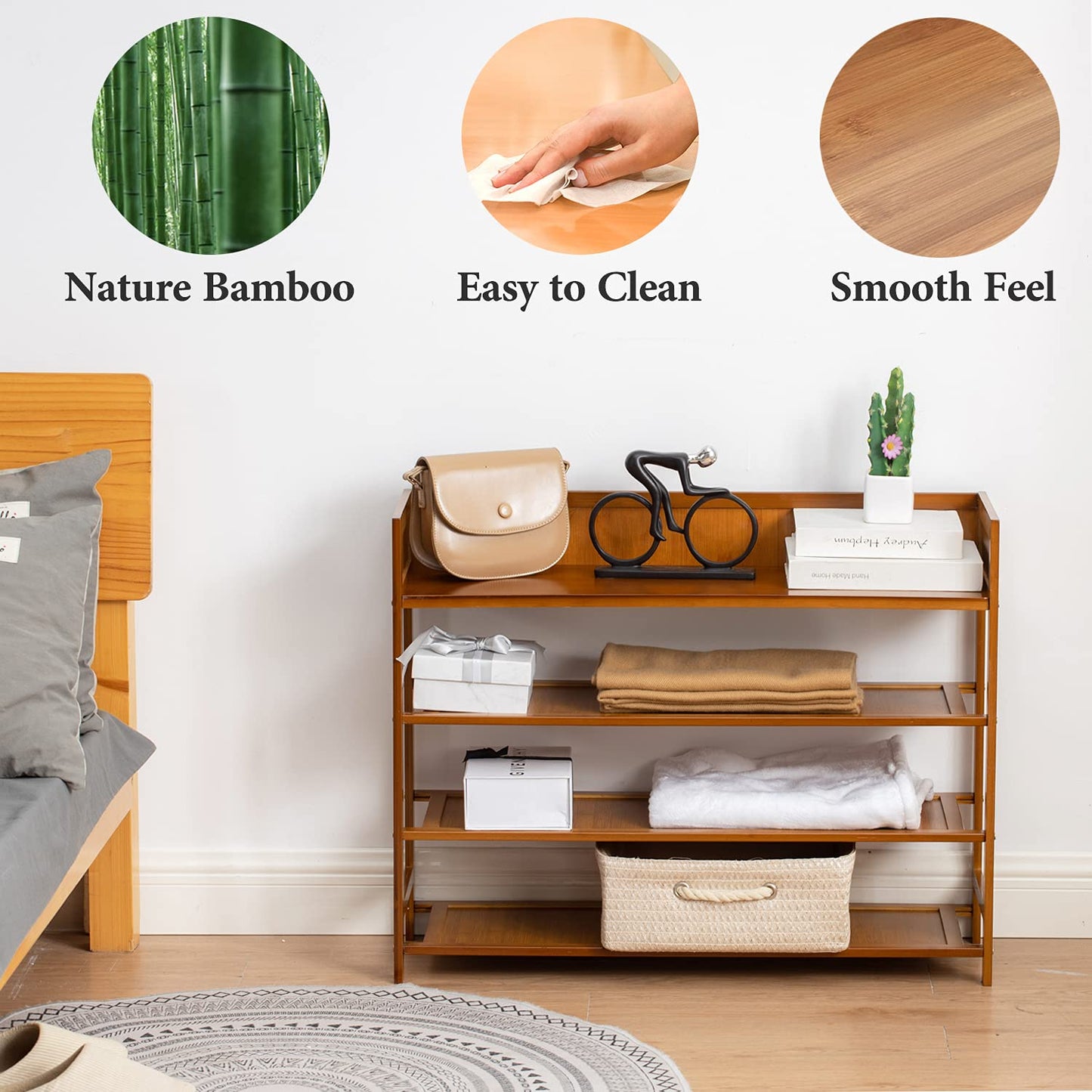 latifolia Bamboo Shoe Rack, 4-Tier Shoe Rack Organizer for Entryway, Living Room(Brown, 31.4''L)