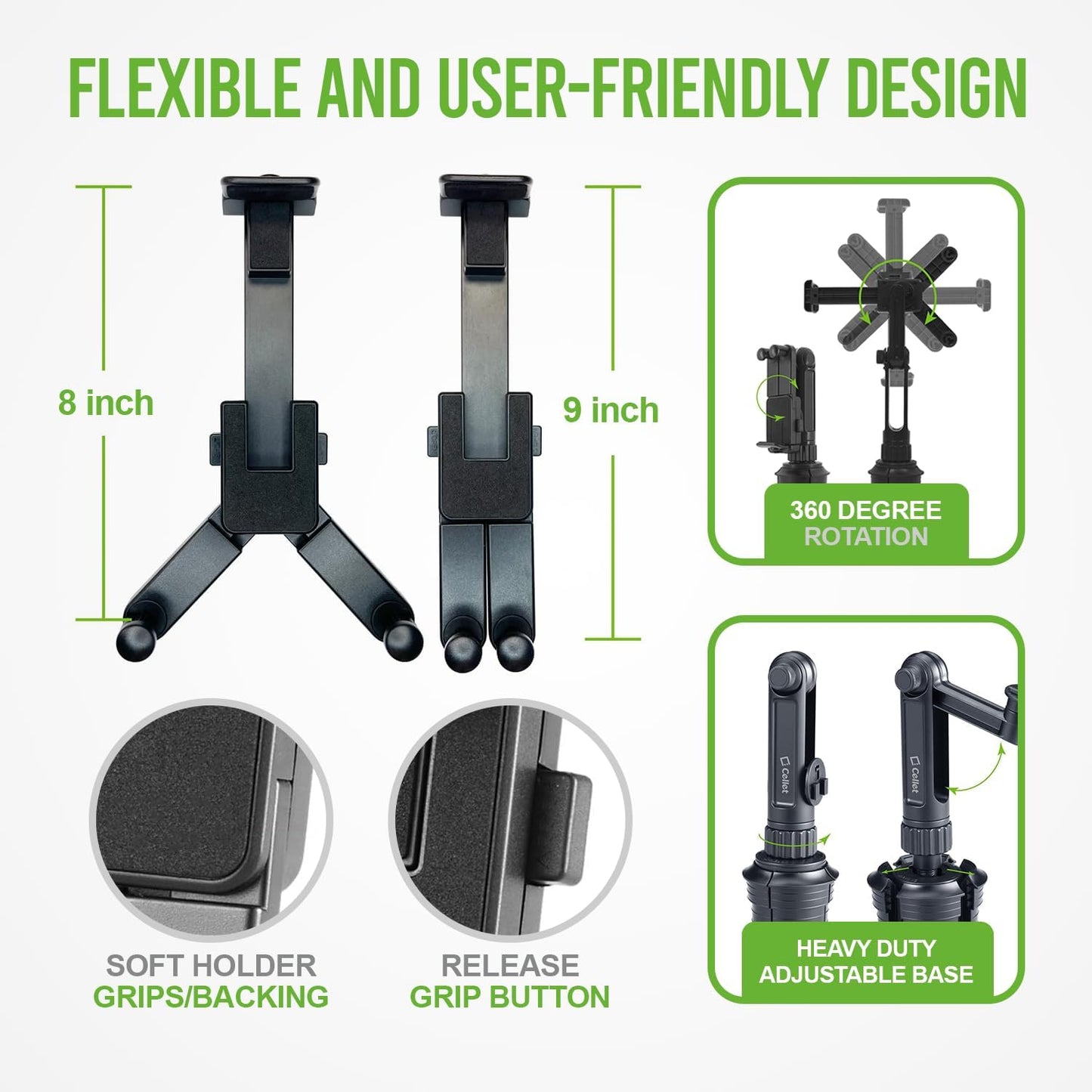 Cellet Cup Holder Tablet Mount, Car Cradle Holder Compatible for All iPad, Pro, Air, Mini Samsung Galaxy Tablet, Amazon