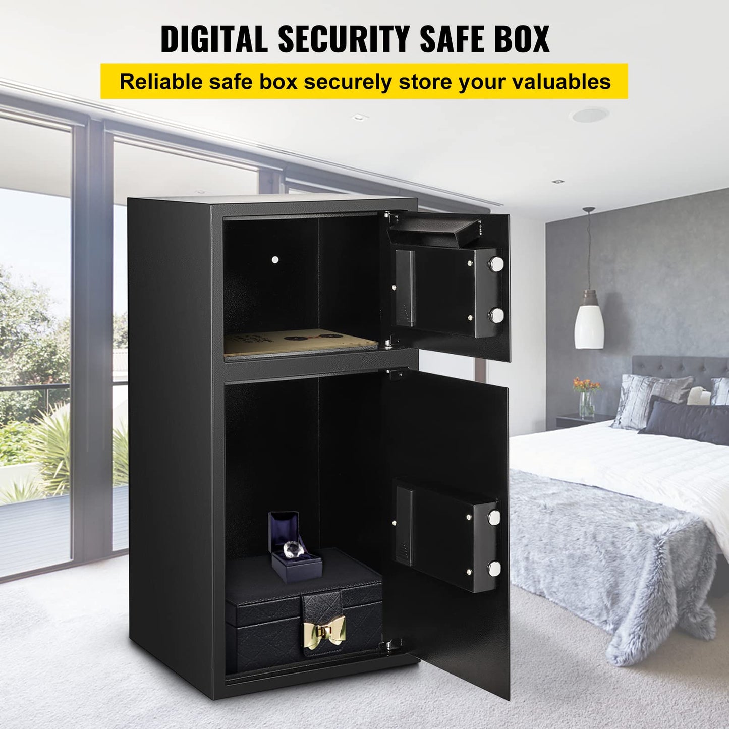 VEVOR Large Double Door Safe Box 29.5" x 13.8“ x 13.8" Steel Safe Box Strong Box with Digital Lock for Money Gun Jewelry Black