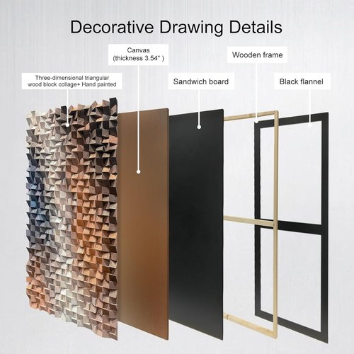 LIUZEYUE 3D Wall Art - Modern Abstract Solid Wood Mosaic Panel in Blue, White & Orange | 23.6x47.2 Inches