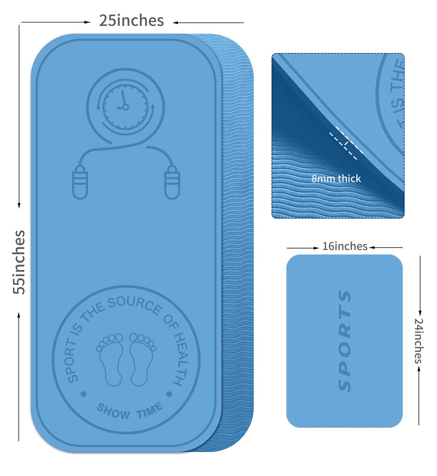 LERYG Jump Rope Mat Shockproof Exercise Skipping Mat All-Purpose Extra Thick High Density Anti-Tear Exercise Yoga Mat, Non Slip for Indoor and Outdoor in Light Blue