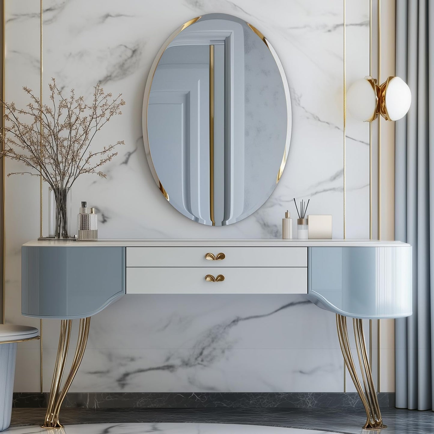 Luxbaro 24x36 Inch Frameless Oval Bathroom Mirror, Bathroom Mirror for Over Sink, Beveled and Polished, Decorative Wall Mirror for Bathroom, Bedroom, Vanity, Entryway, Modern & Elegant Look