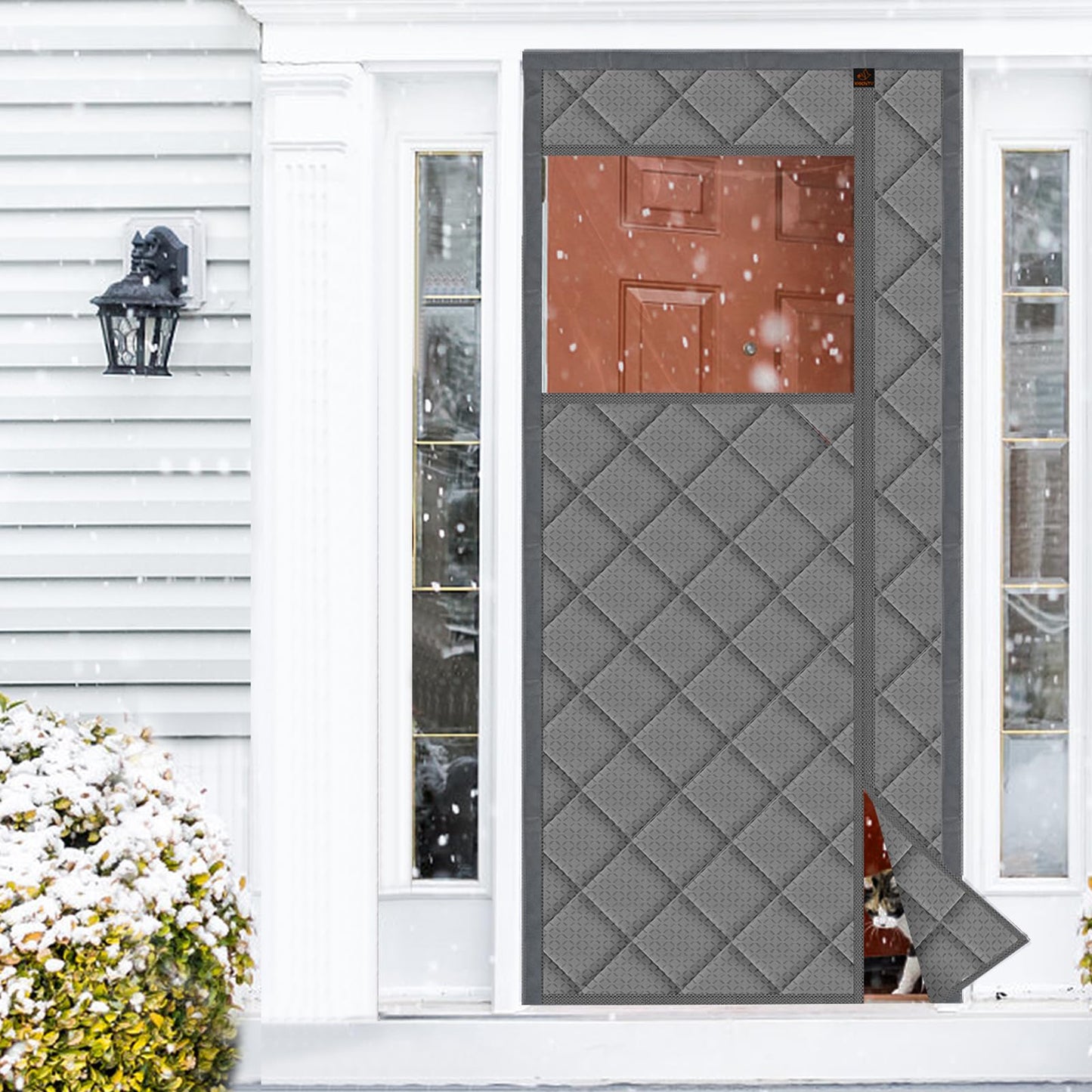 WochiTV Magnetic Thermal Insulated Door Curtain Fits Door Size 32" x 80", Durable Waterproof Cloth, Polyester Fiber Filling, Weatherproof, Windproof, Reduce Noise, Visible Panels, Side Opening, Gray