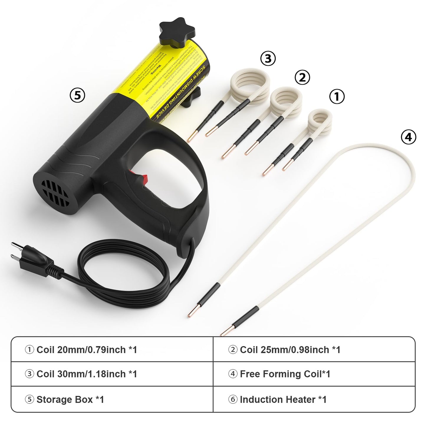 Induction Heater Bolt Removal, 1500W 110V Magnetic Induction Heater Kit with 4 Coils, Hand Held Heater for Rusty Screw Removing, Automotive Heat Induction Tool (4 Coils, Aluminum Box)