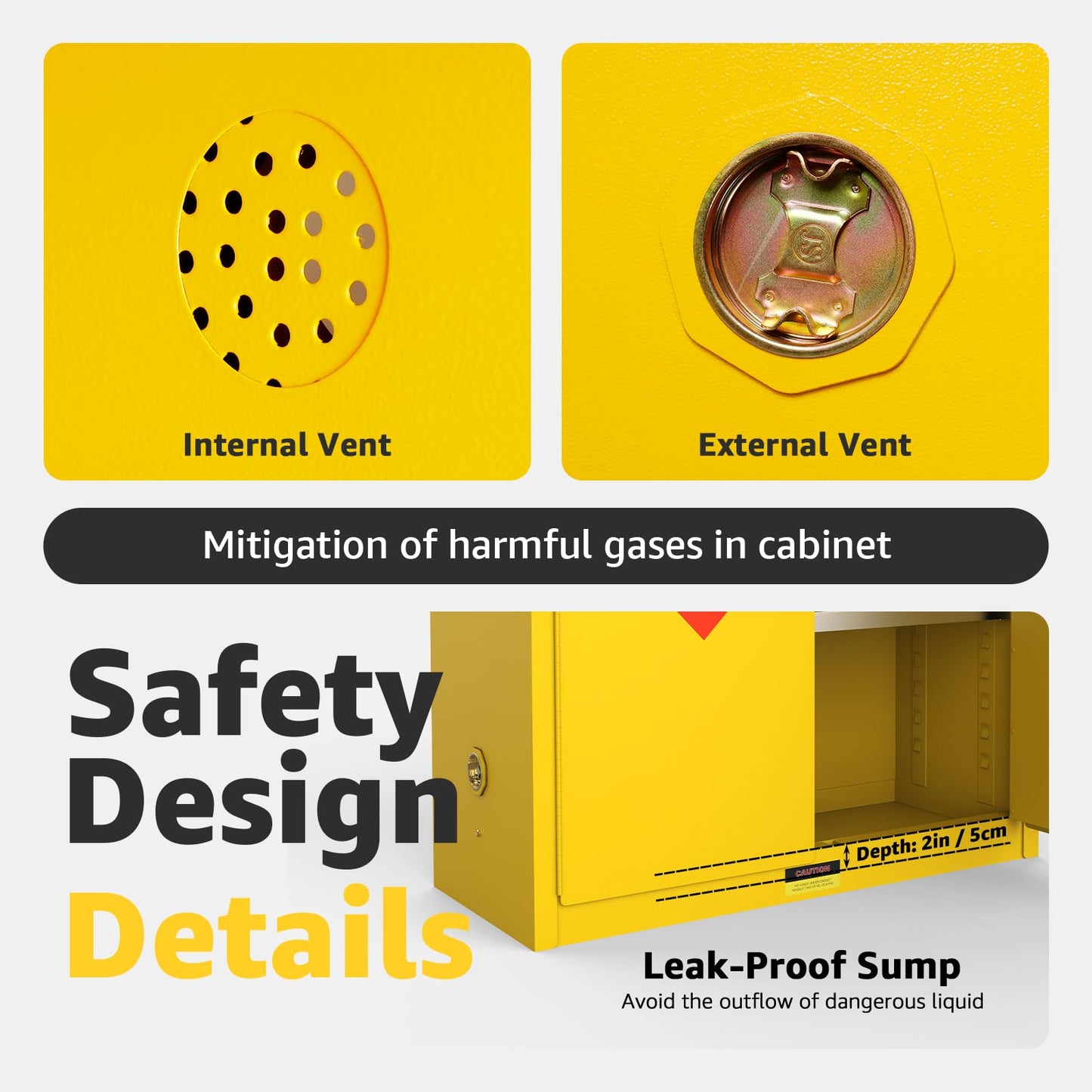 Vohala Flammable Storage Cabinet, 60 Gallon, 42.9" W x 18.1" D x 44.1" H, Wide Double-Wall Steel Fire Cabinet for Chemical Storage