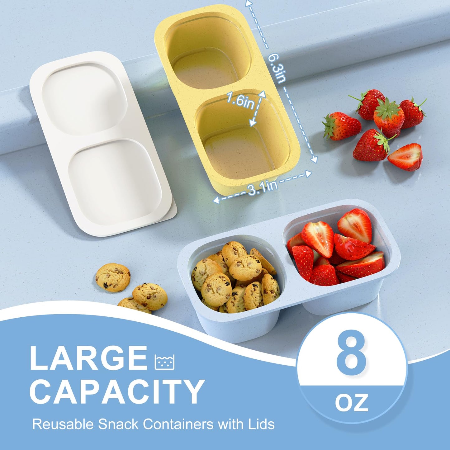 Reusable Snack Containers with Lids for Kids-Classic Color 5 PACK, [UNIQUE DESIGN 2-COMPARTMENT] BPA-Free/Microwave/Dishwasher Safe, Snack Bowls Container for On-the-Go Meals,Camping and Travel
