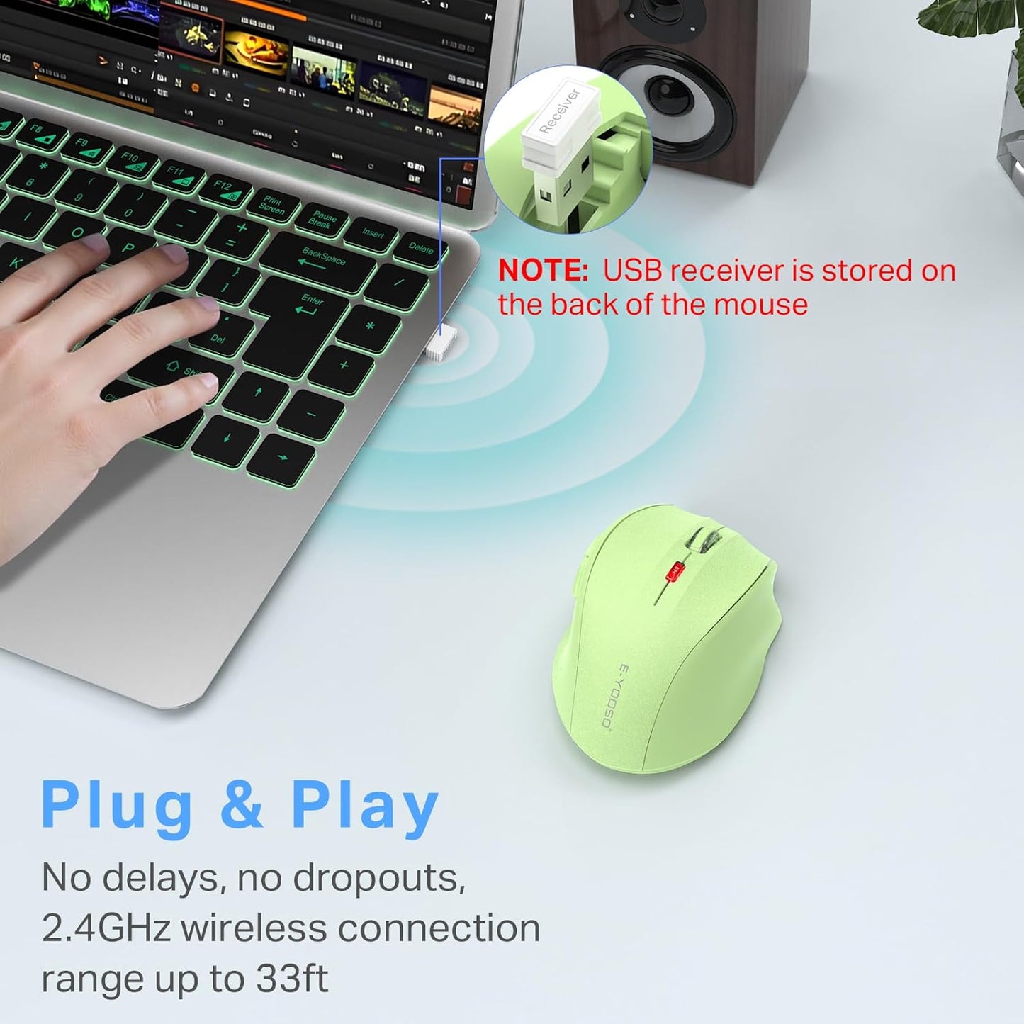 E-YOOSO 6 2.4GHz 5-Level 4800 18 Wireless Mouse for Laptop, Portable Optical Computer Mouse, Buttons, Cordless with USB