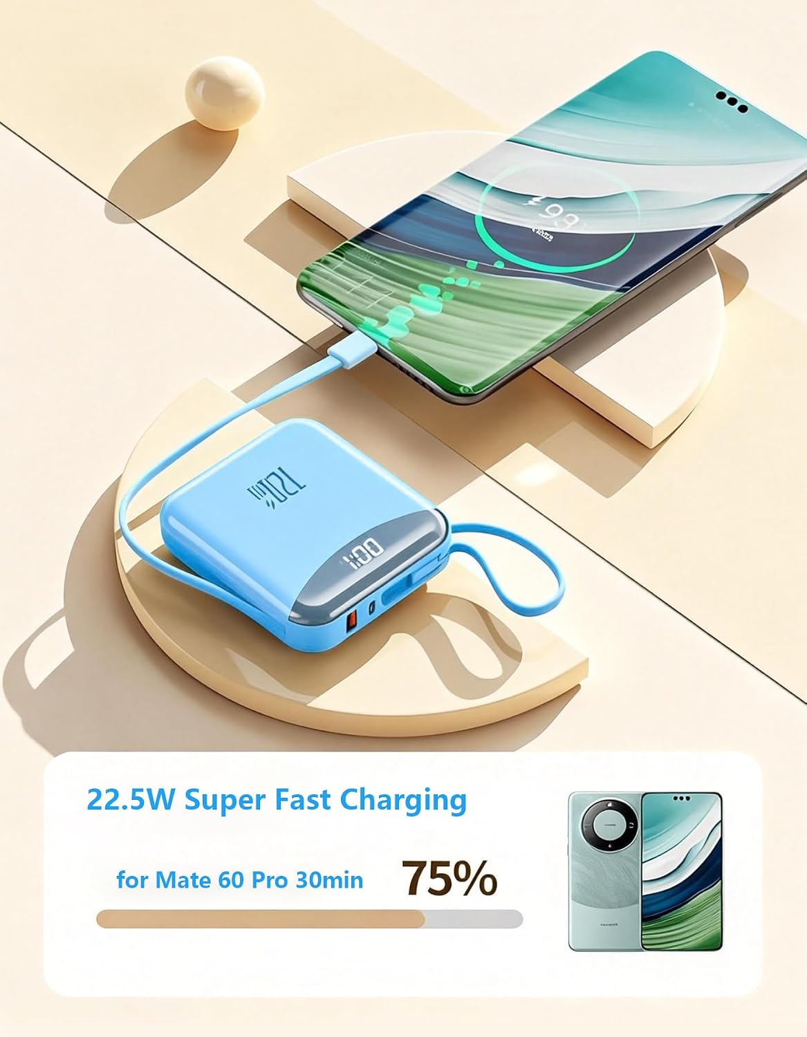 AltaMoment 10000mAh 22.5W Pack Portable Charger with Built-in USB-C & Light-ning Cables, Fast Charging Power Bank