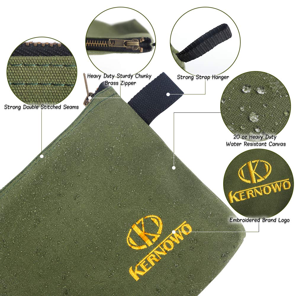 OTEVORP Premium Canvas Tool Pouch Zipper Bag,Small Tool Bag,Multipurpose Storage Pouch(4Pack 12.75x8x2.25 inch 20oz Water Resistant Heavy Duty Army Green Flat Bottom Tool Bag with Brass Zipper)
