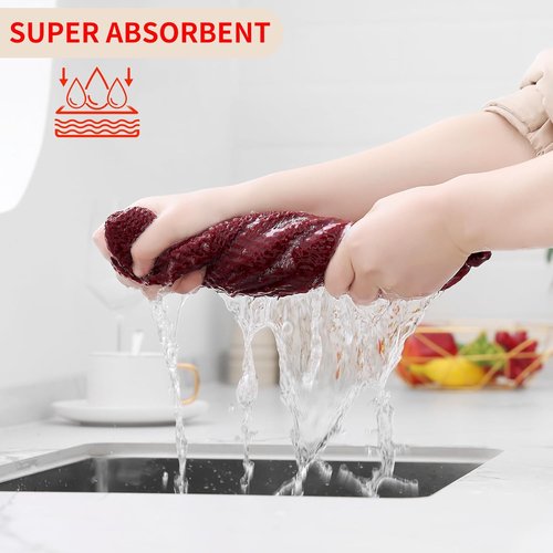 Homaxy Kitchen Dish Towels - Ultra Soft 100% Cotton Waffle Weave | Quick Drying, 13 x 28 Inches, 4-Pack, Burgundy
