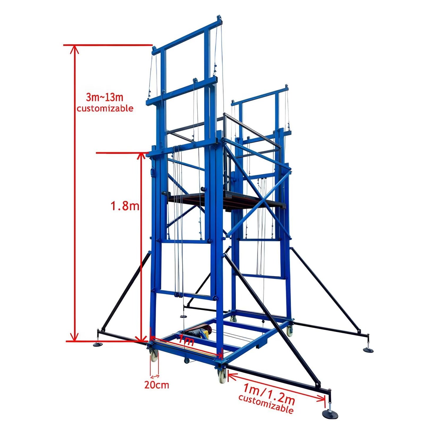 660LBS Load Electric Adjustable Lifting Scaffolding, Electric Scaffolding Lift Platform,Customizable Scaffold Equipment for Construction（9.8FT Lifting Height）