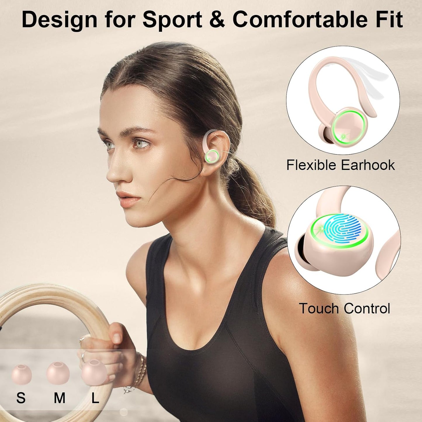5.4 50H IP7 Headset Wireless Earbuds, Bluetooth Headphones Sports, Playback Over-Ear buds with ENC Noise Cancelling