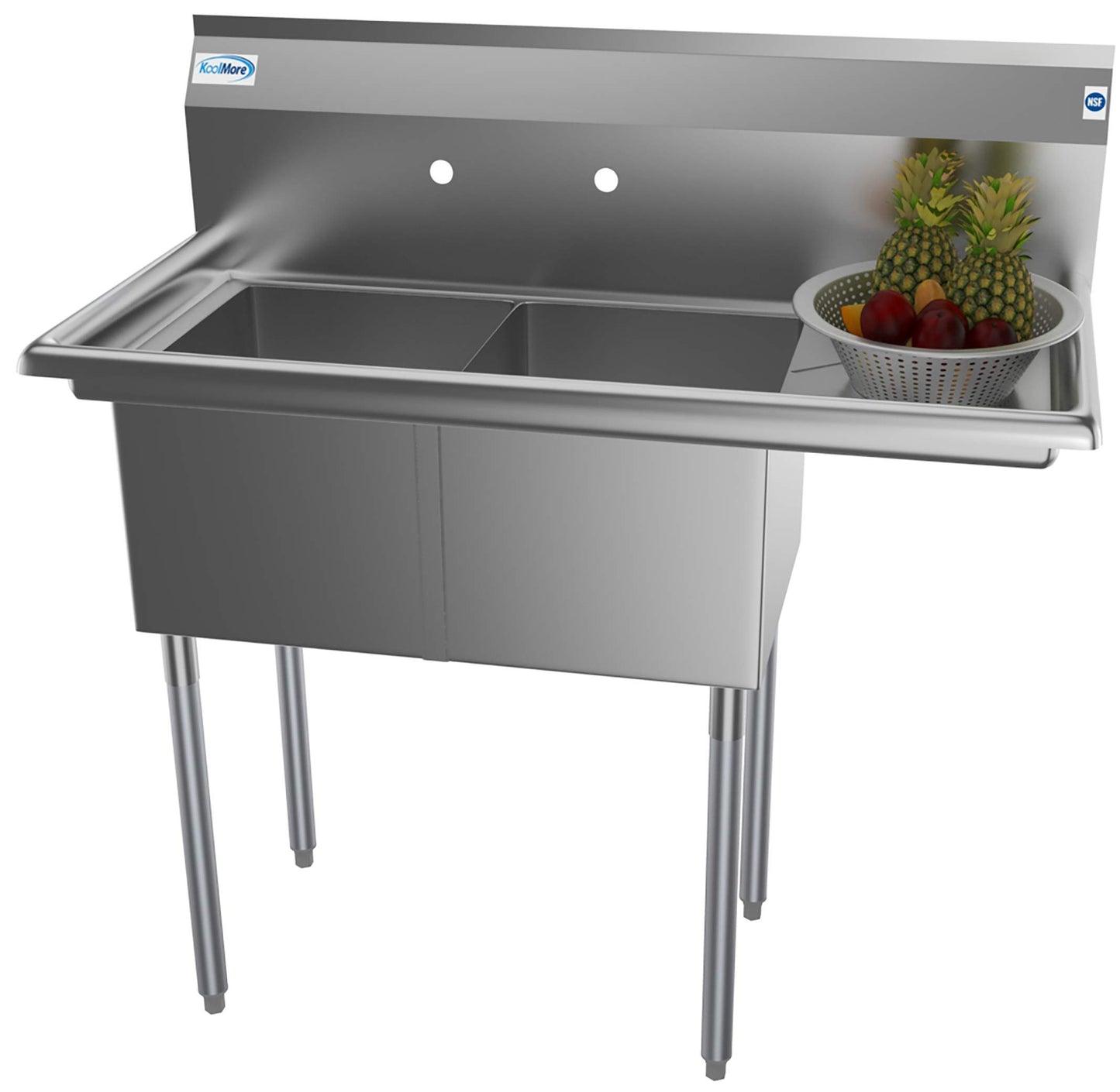 KoolMore 2 Compartment Stainless Steel NSF Commercial Kitchen Prep & Utility Sink with Drainboard - Bowl Size 14" x 16" x 11", Silver