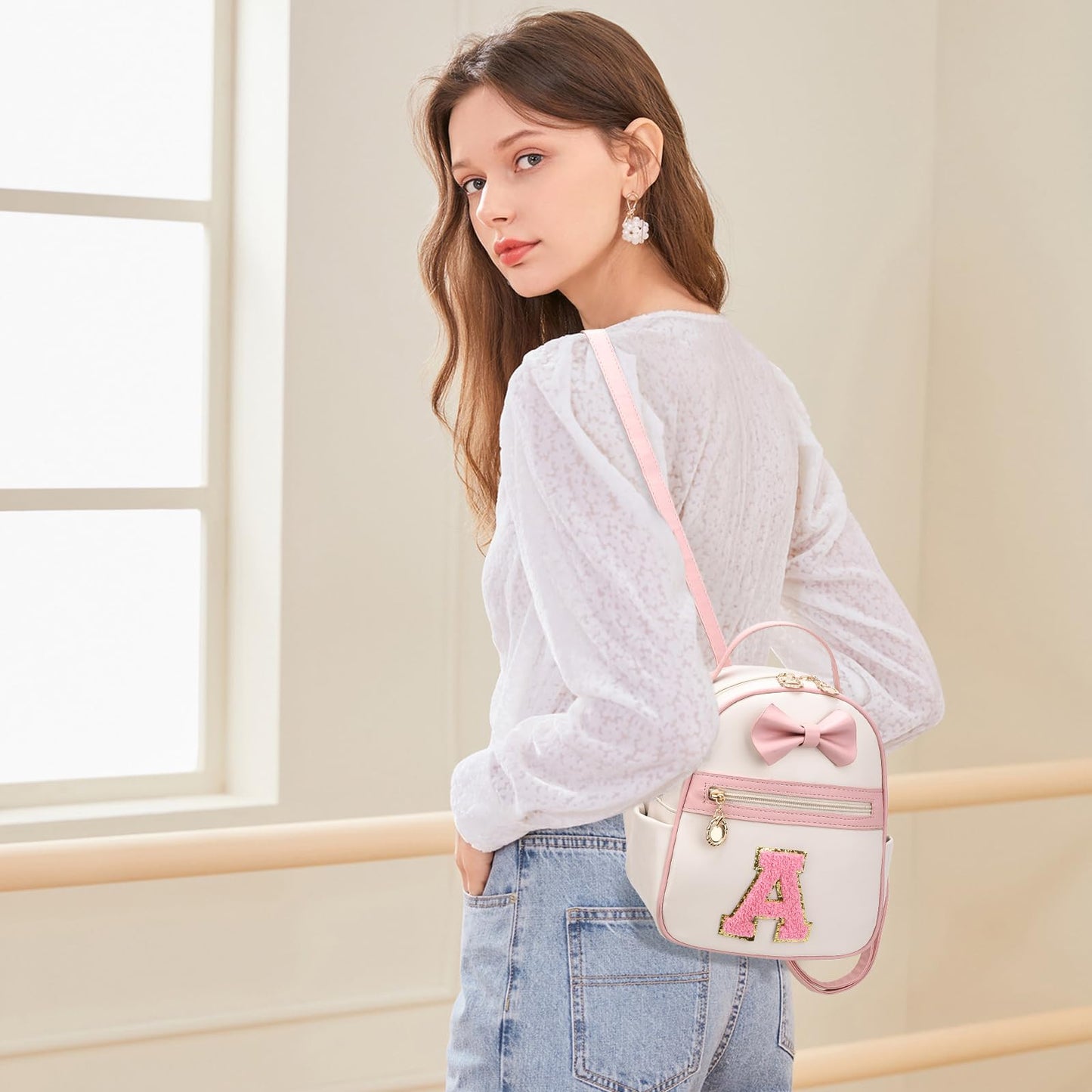 I IHAYNER Girls Initial Bowknot Small Leather Backpack Cute Mini Backpack Personalized Trendy Stuff Gifts for Women Pink-A