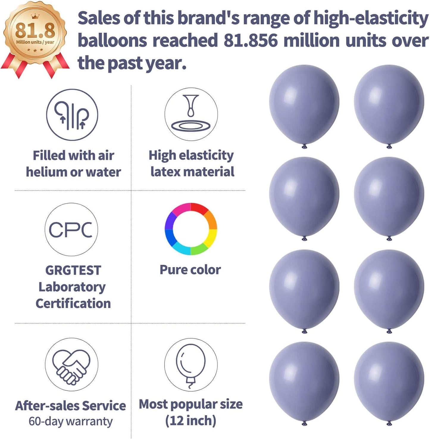 Skiennix Dusty Blue Balloons - 12 Inch Latex Balloons for Birthday Party & Baby Shower | 110pcs with Ribbons