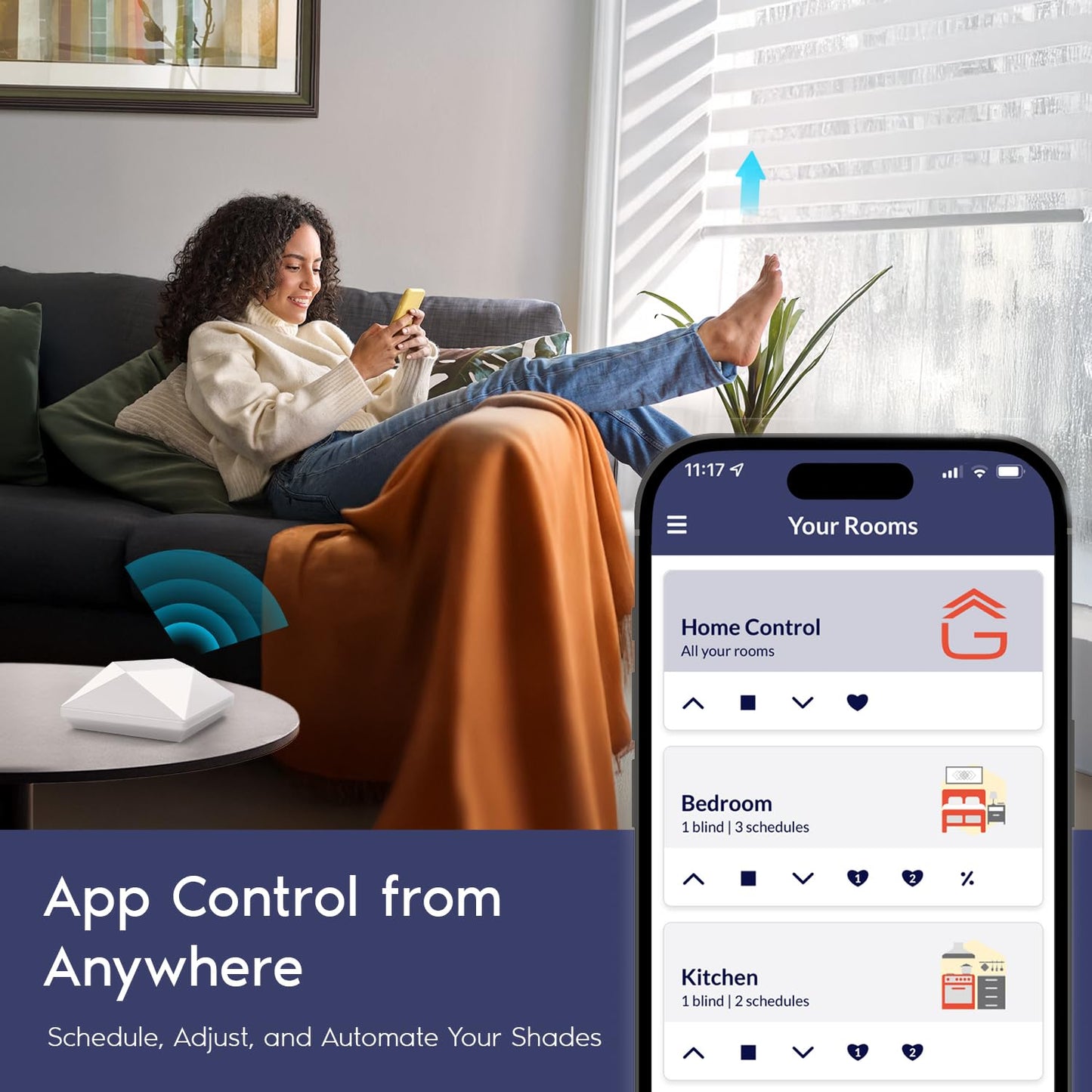 Go Smart Bridge Home Automation Hub for Motorized Blinds Compatible with Alexa, Google Home, IFTTT, Control4, Siri; Remote, App & Voice Control