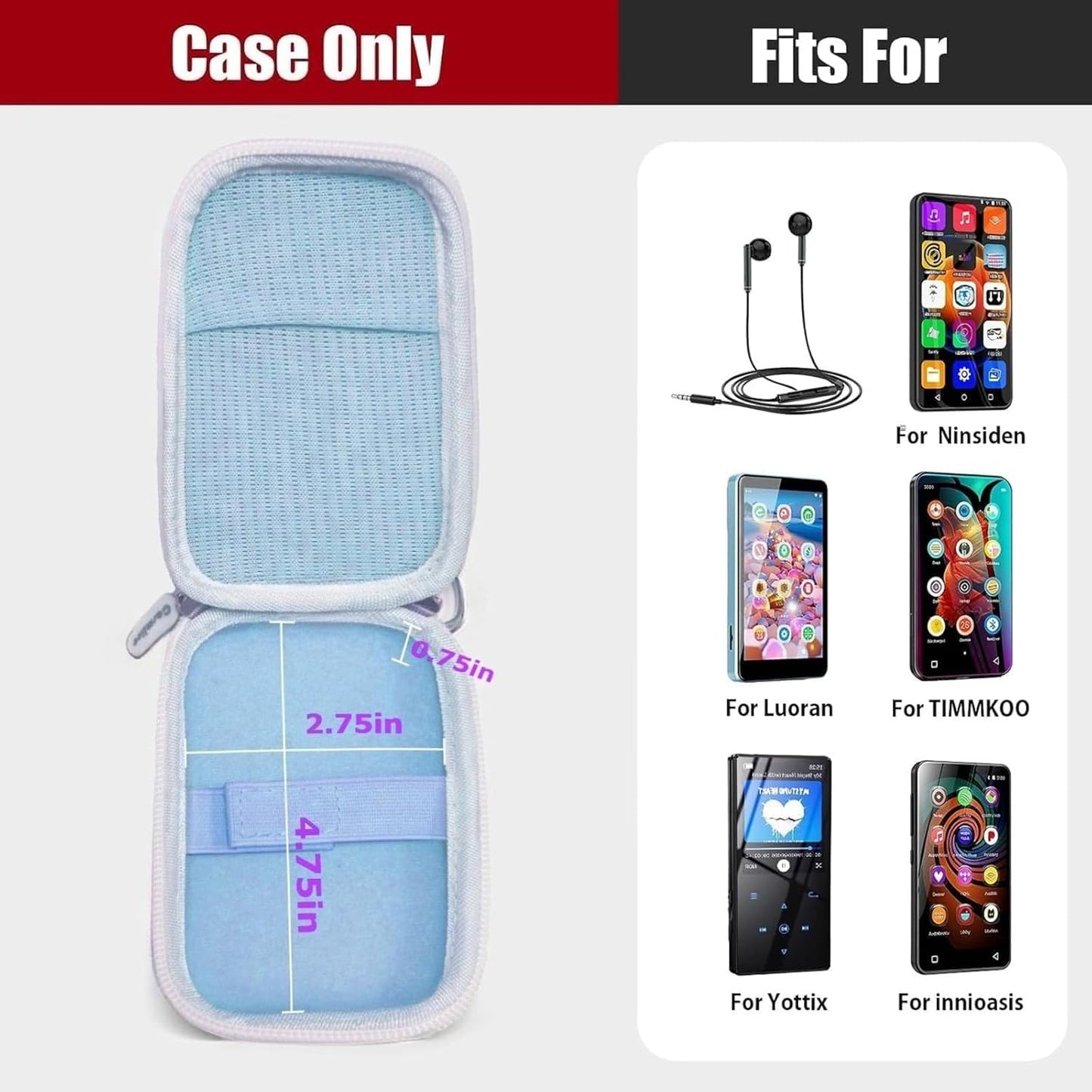 casmilee MP3 MP4 MP3 4-inch Player Case for Innioasis/for AGPTEK/for Sony Walkman - Player Case with Clip, Bluetooth No