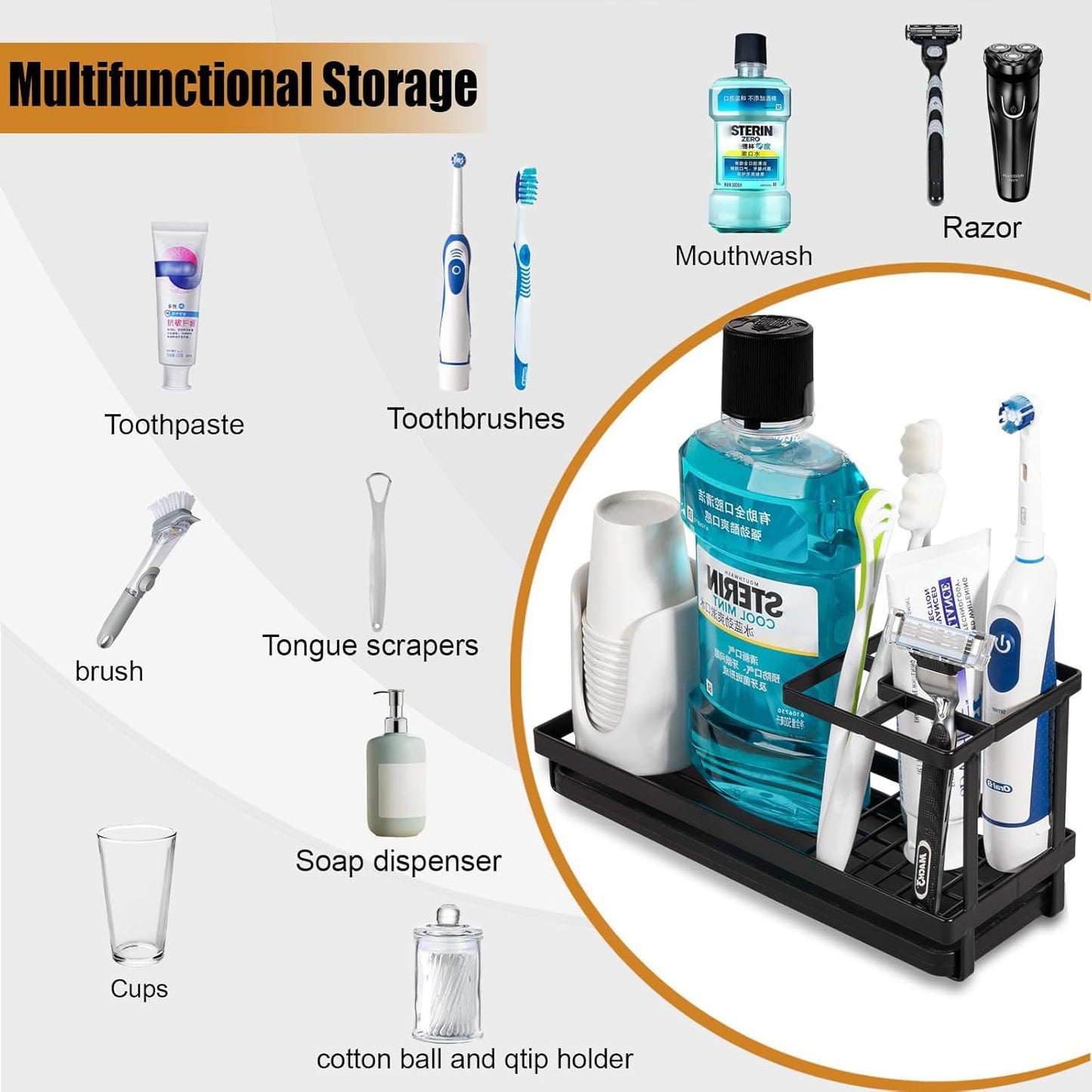Skiennix Toothbrush Holder - Durable Carbon Steel Organizer for Electric Toothbrushes | Matte Black